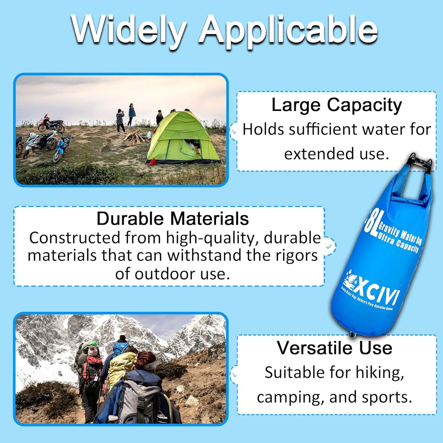 Bolsa de Agua por Gravedad xcivi 8L para Camping y Senderismo