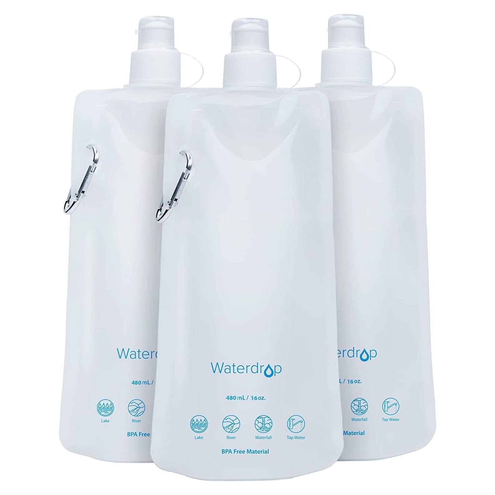 Bolsa de Agua Colapsable Waterdrop 16 oz - Paquete de 3, Libre de BPA