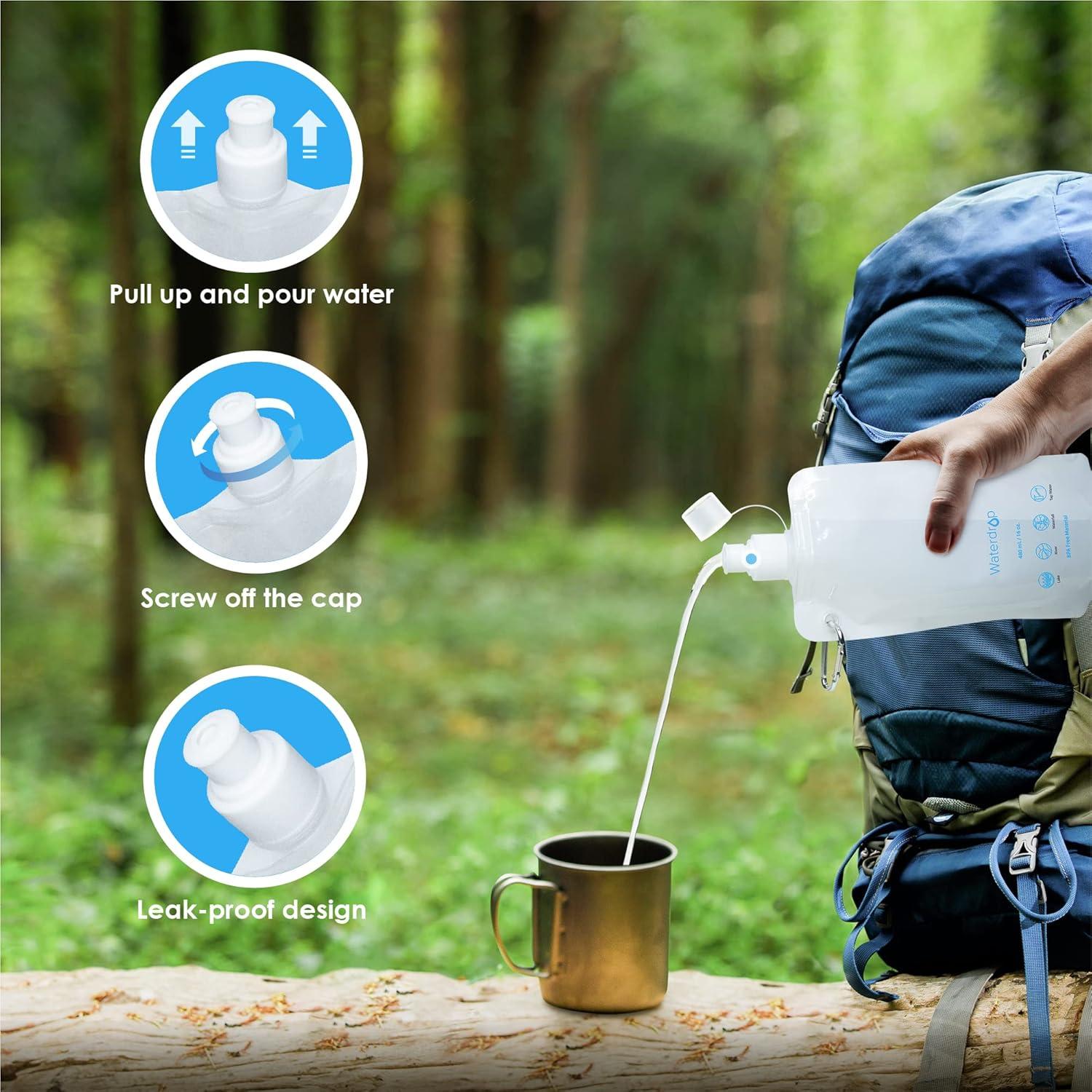 Bolsa de Agua Colapsable Waterdrop 16 oz - Paquete de 3, Libre de BPA