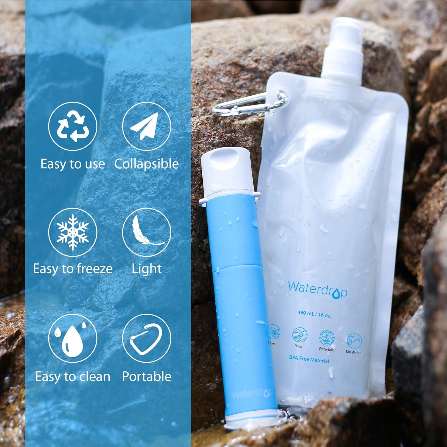 Bolsa de Agua Colapsable Waterdrop 16 oz - Paquete de 3, Libre de BPA