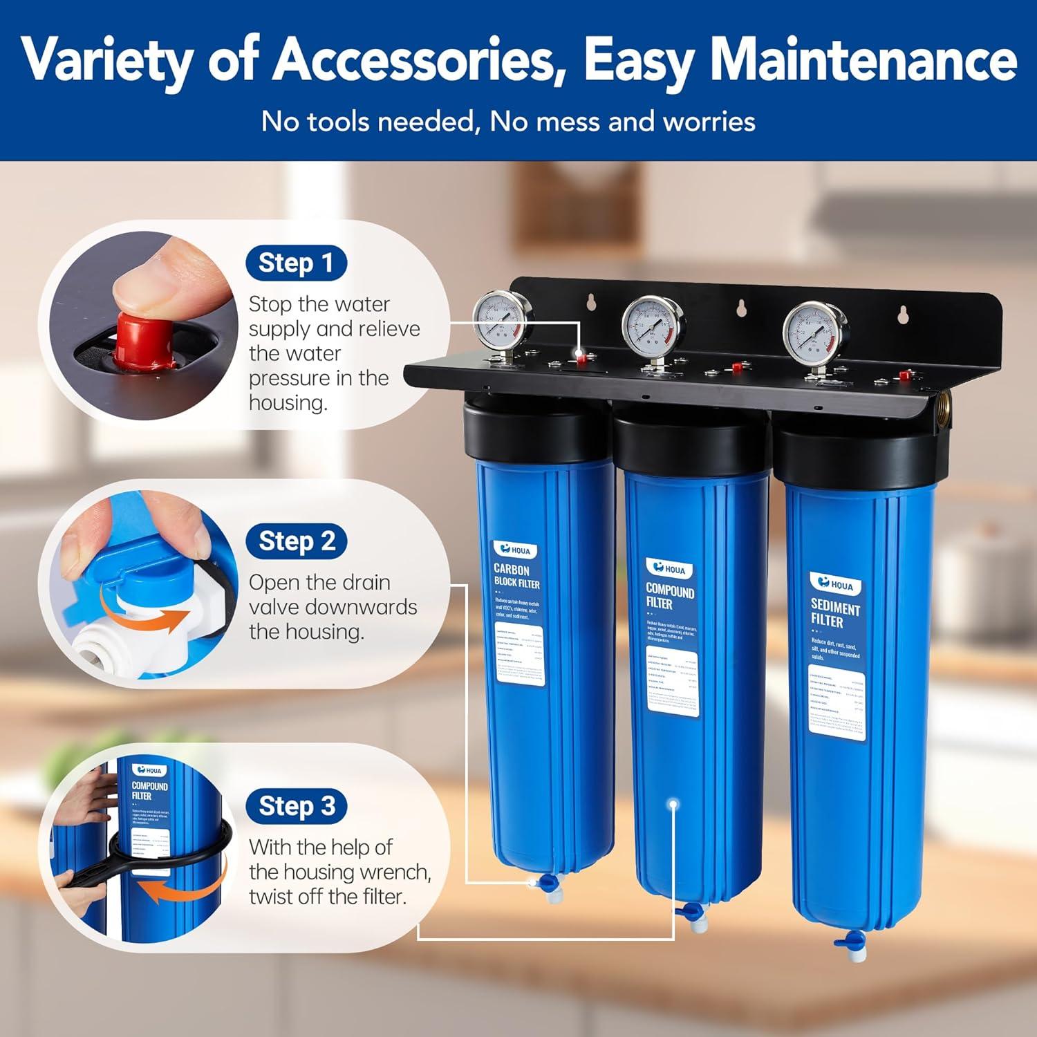 Sistema de Filtración de Agua HQUA WF3-01 3 Etapas 20 kg