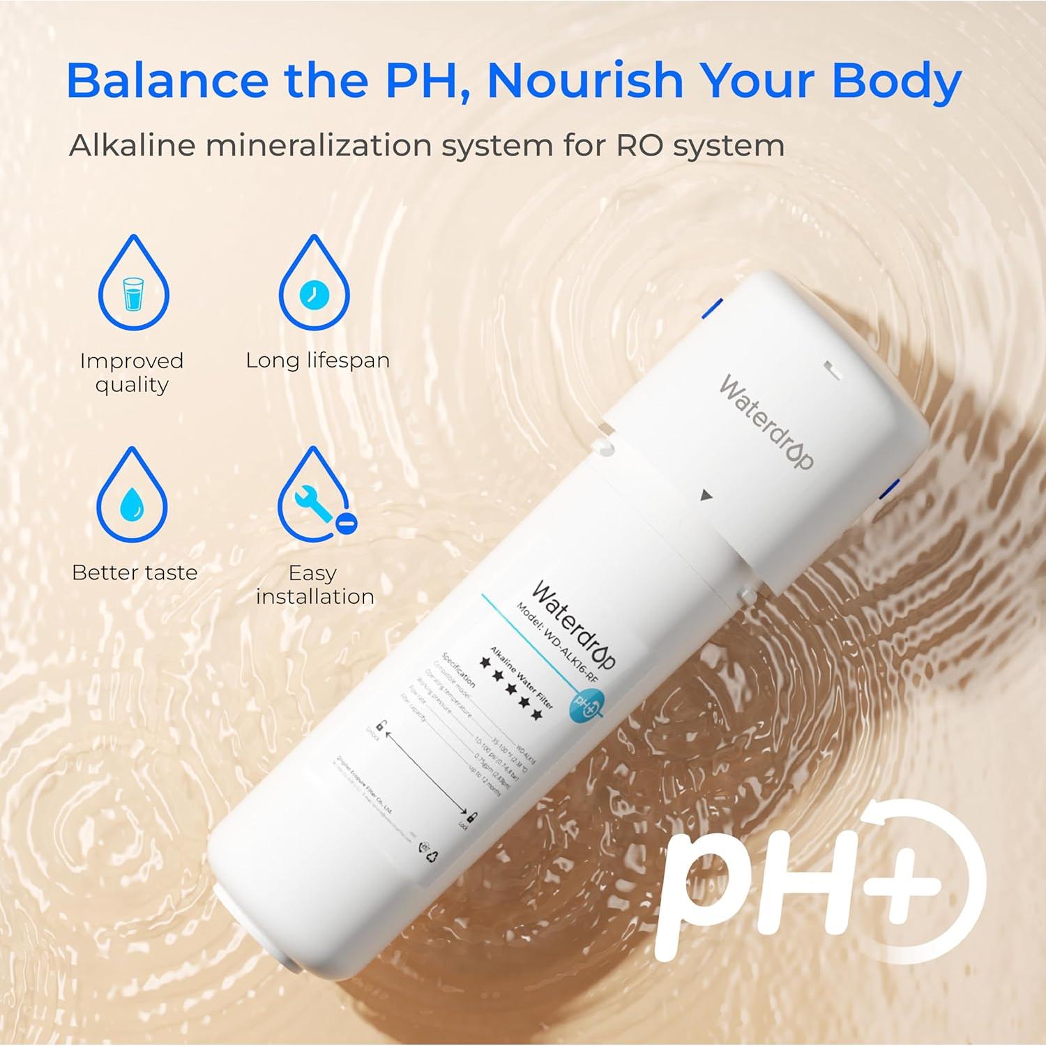 Filtro de Agua Alcalina Waterdrop WD-ALK16, 1.02 kg, Certificado NSF