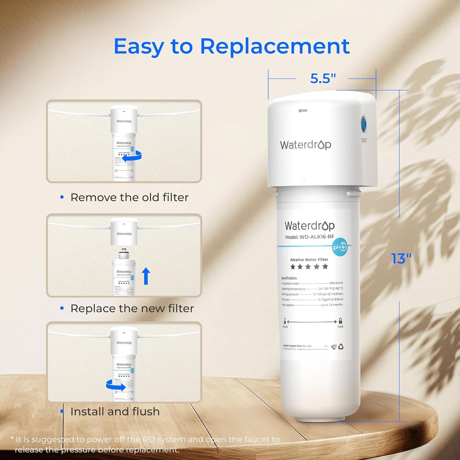 Filtro de Agua Alcalina Waterdrop WD-ALK16, 1.02 kg, Certificado NSF