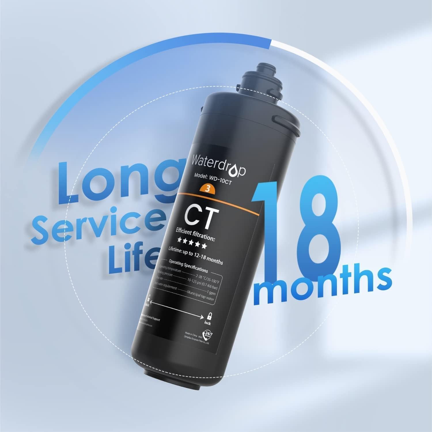 Waterdrop WD-10CT Under Sink Water Filter, Replacement for Waterdrop TSA & TSB 3-stage Under Sink Water Filter System