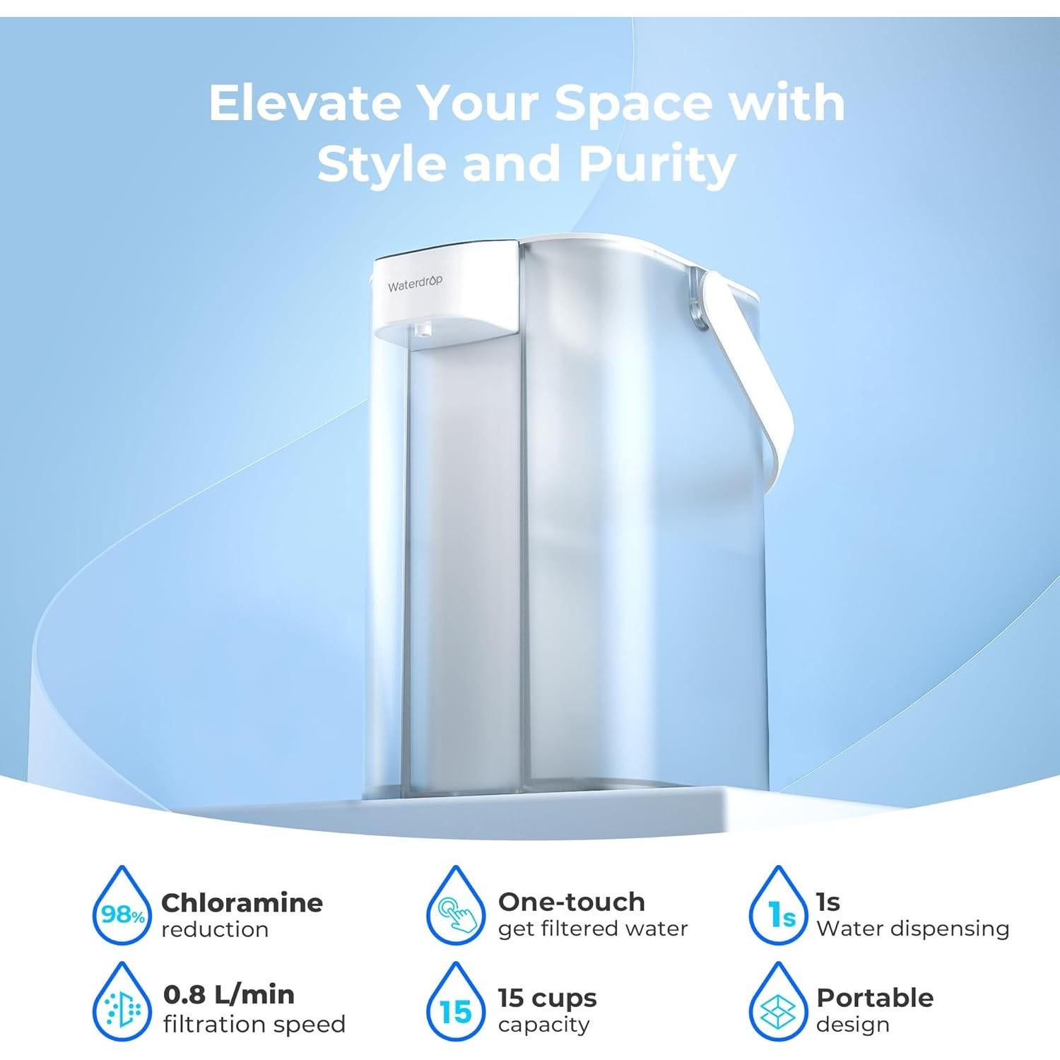 Jarra de Filtro de Agua Eléctrica Waterdrop para Cloramina