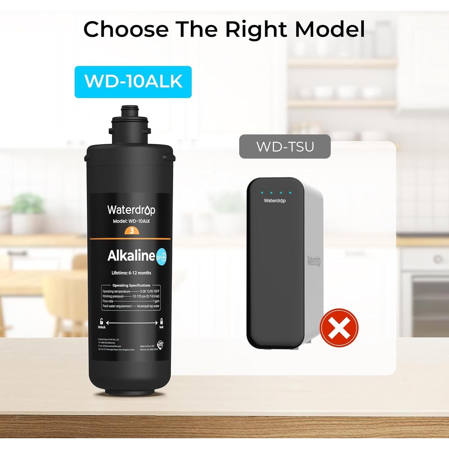 Filtro de agua alcalino Waterdrop WD-10ALK para fregadero