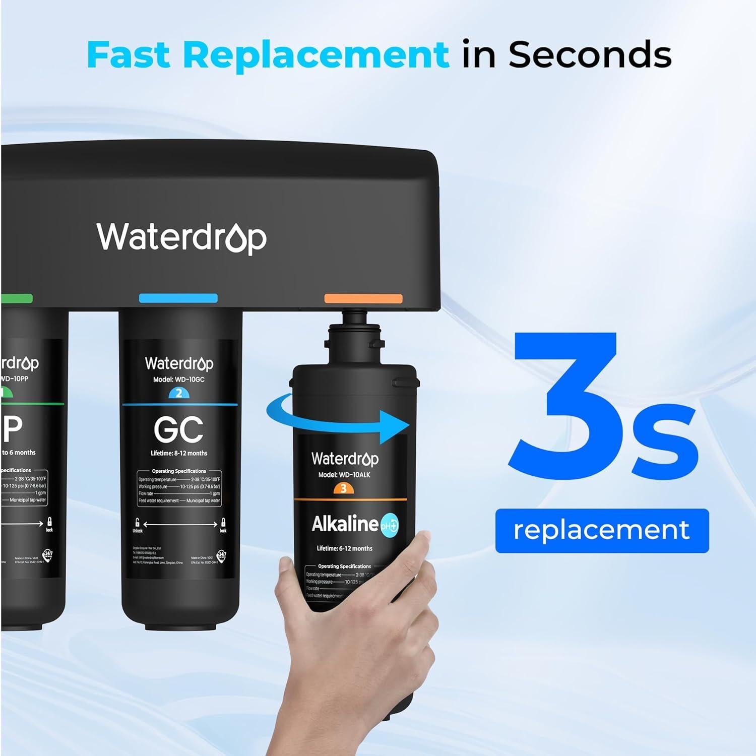 Filtro de agua alcalino Waterdrop WD-10ALK para fregadero