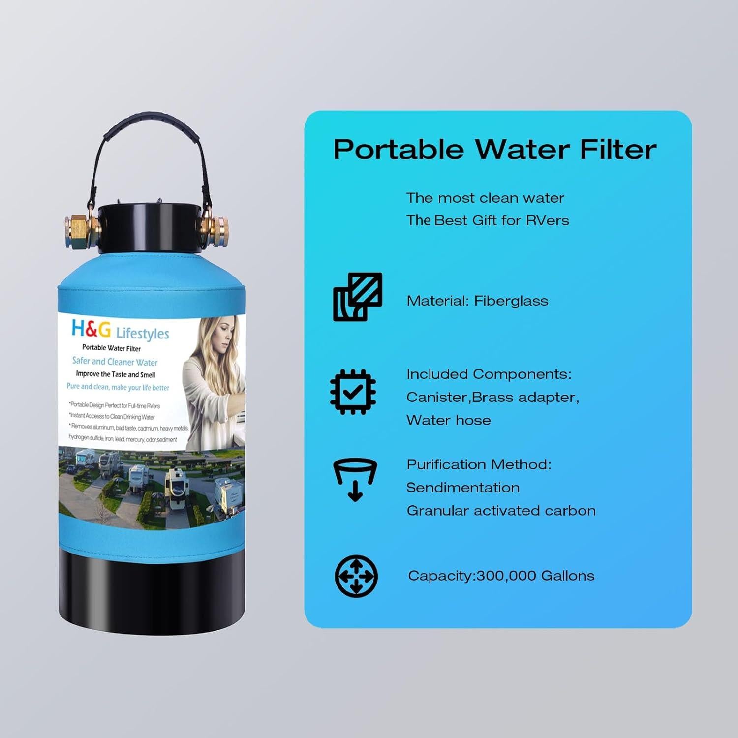Filtro de Agua Portátil H&G para RV 5.48kg, Reducción de Cloro