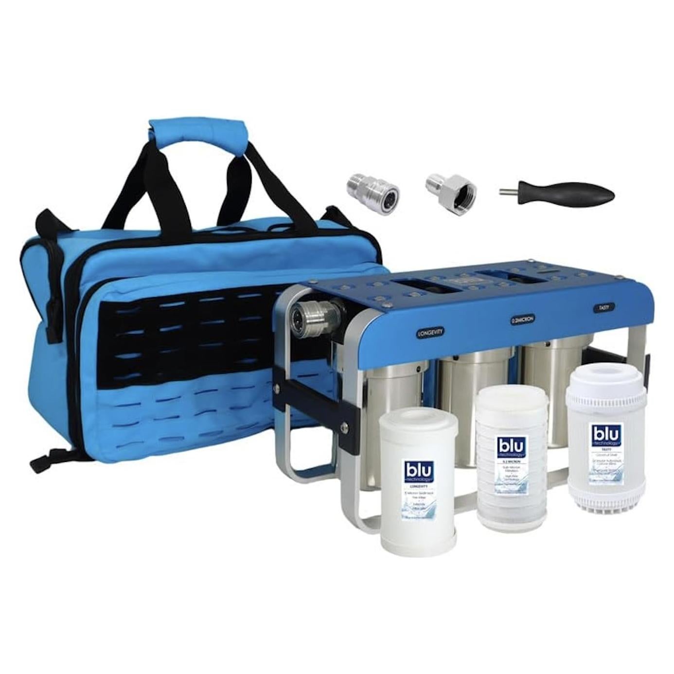 GoBluTech AR3, RV Water Filter System, 0.2 Micron Filter for Campers with Compact 5-inch Filters, 3 Stage Premium Filtration System, for RVs, Vans, and Boats - US Veteran Owned