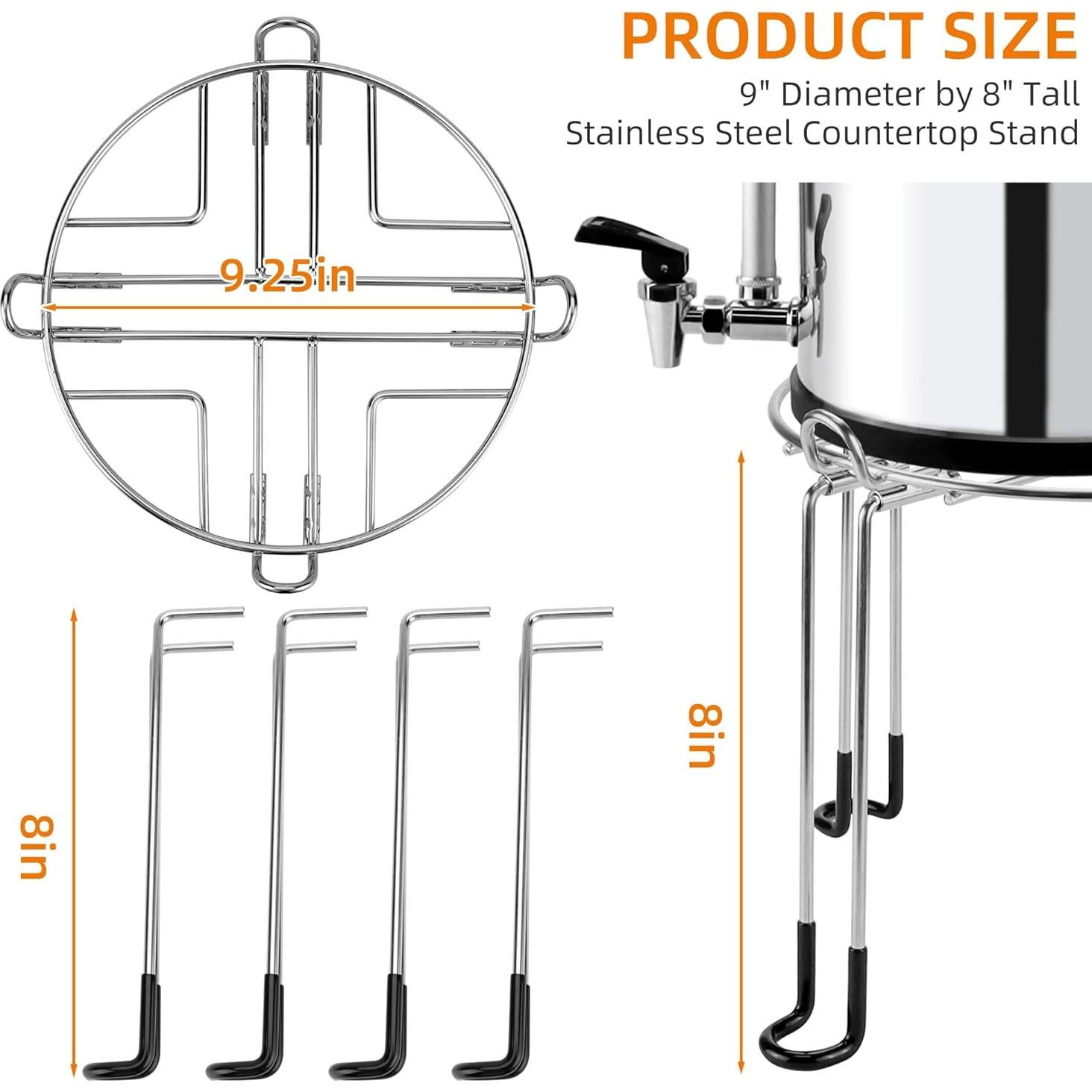 Extra Tall 8" Stainless Steel Gravity-fed Water Filter Stand with Rubber Non-Slip Feet 9" Diameter Stand Compatible with Most Medium Size Gravity-fed Water System Gravity Tanks