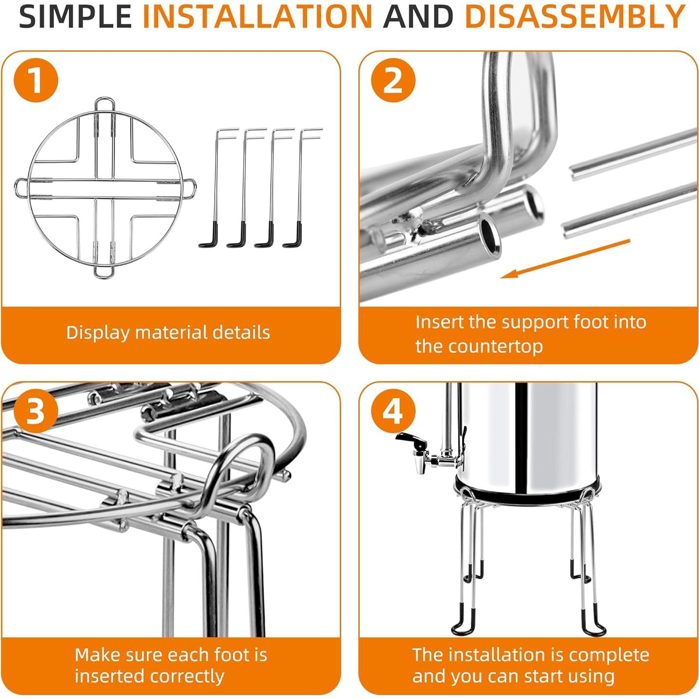 Extra Tall 8" Stainless Steel Gravity-fed Water Filter Stand with Rubber Non-Slip Feet 9" Diameter Stand Compatible with Most Medium Size Gravity-fed Water System Gravity Tanks