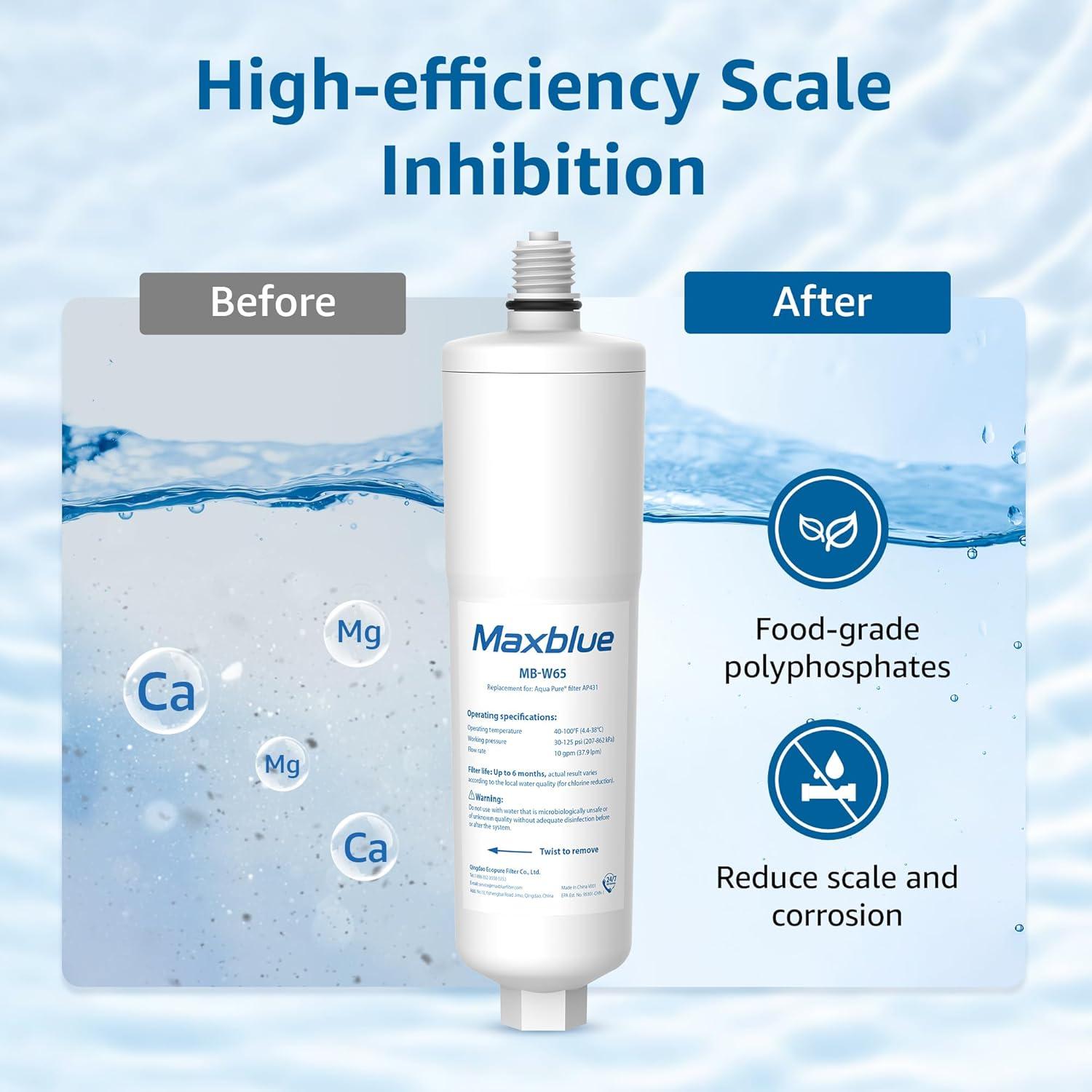 Filtro de Agua Inhibidor de Escala Maxblue MB-W65 - Paquete de 3