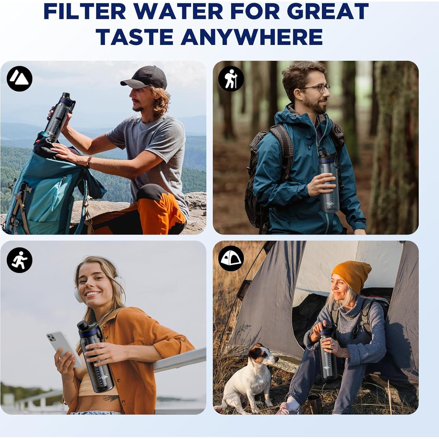 Botella de Agua Filtrada Membrane Solutions C3 1.06L BPA Libre