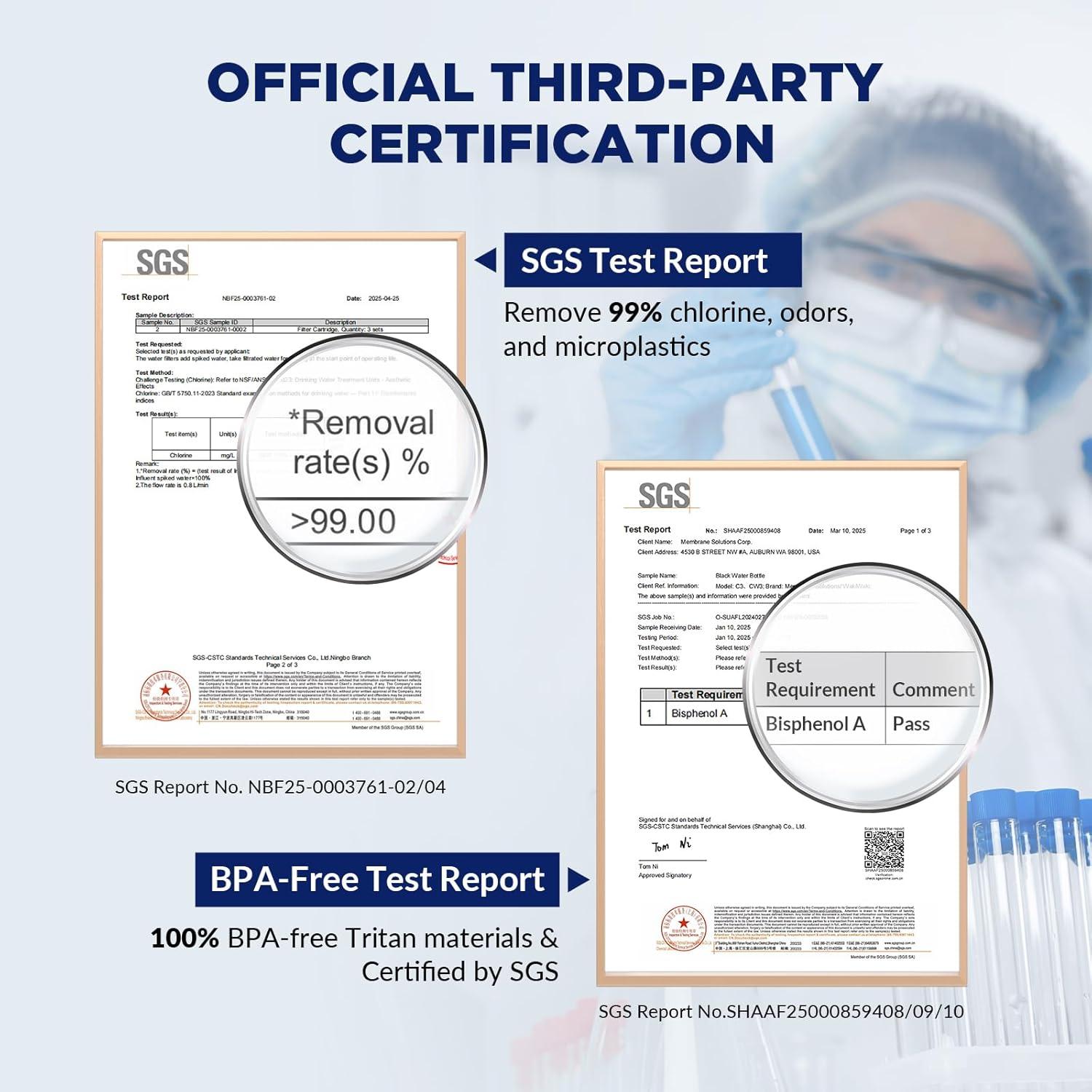 Botella de Agua Filtrada Membrane Solutions C3 32oz Acero Inoxidable