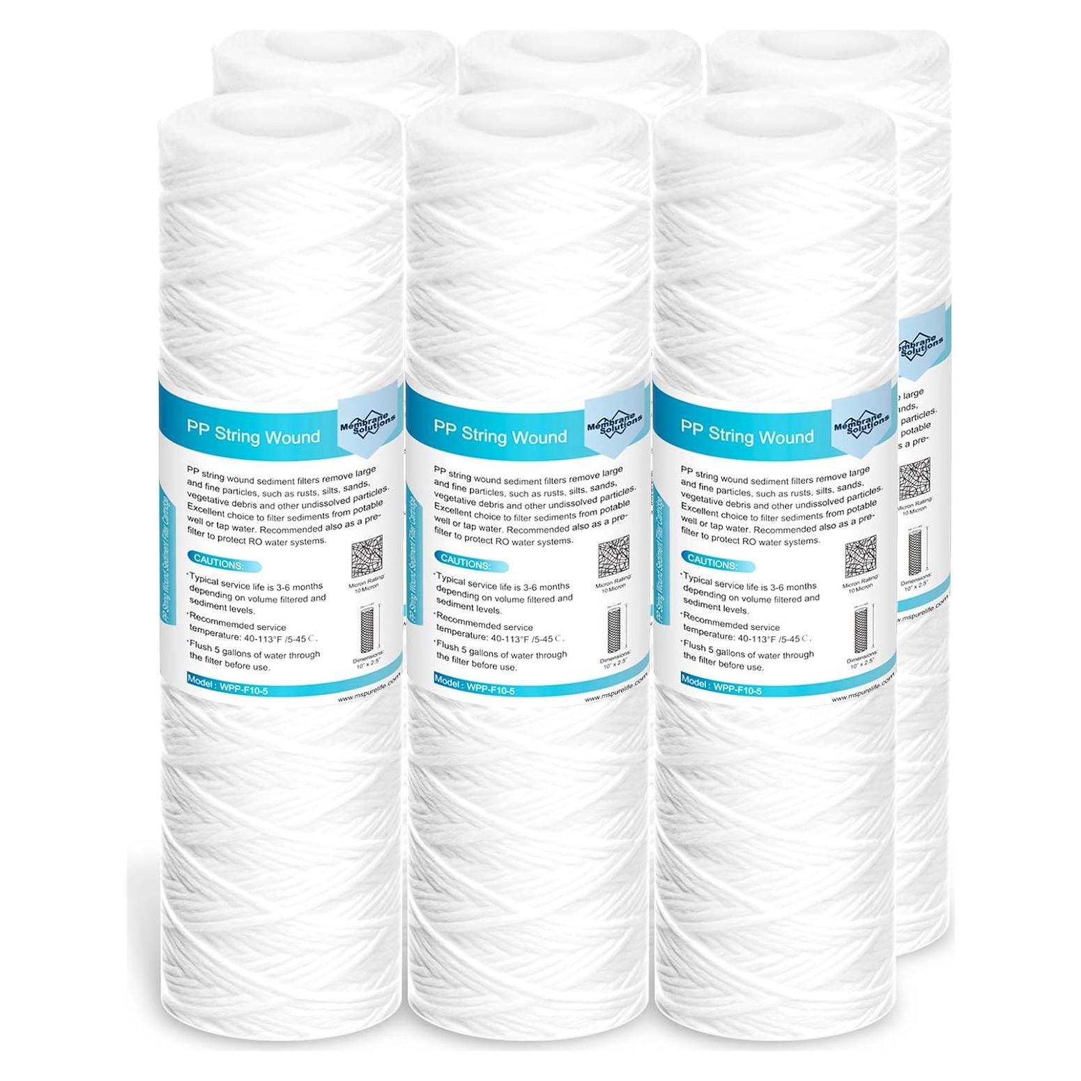 Cartucho Filtro Agua 10 Micrones Membrane Solutions - Paquete 6