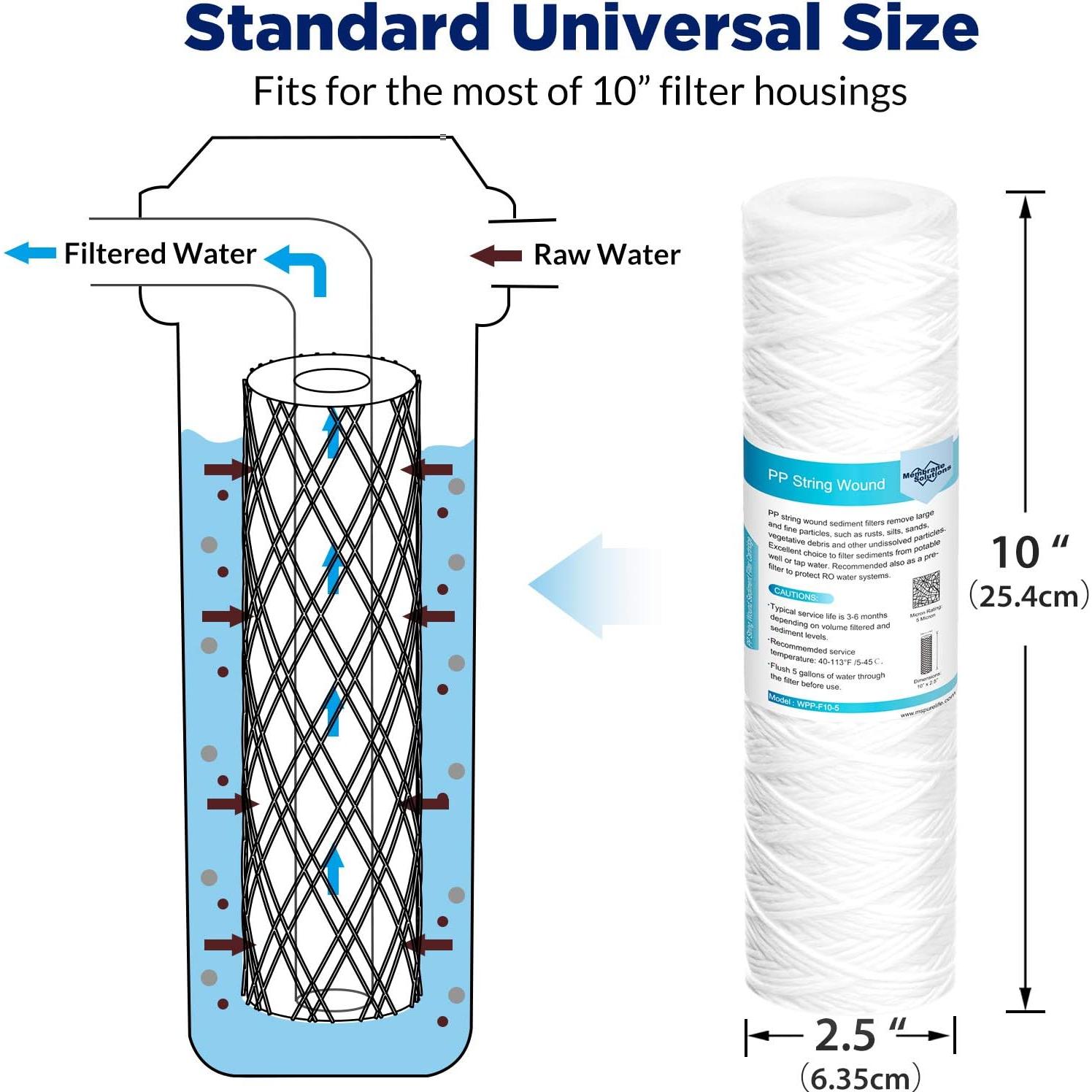 Cartucho Filtro Agua 10 Micrones Membrane Solutions - Paquete 6