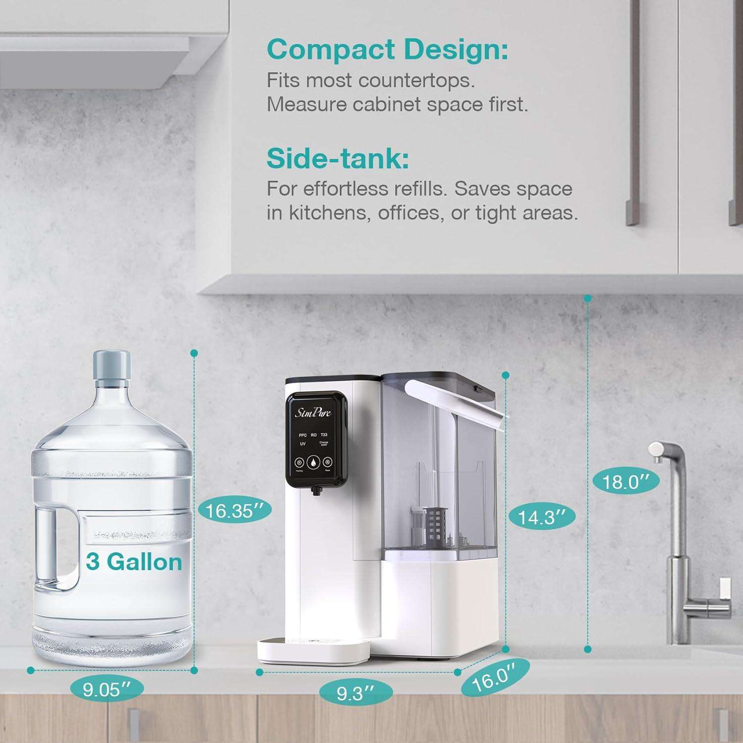 SimPure Y9A UV Countertop Reverse Osmosis Water Filter, Alkaline Remineralization 300 GPD 6 Stage Purification, RO Water Filtration System, Super Fast Filtering Portable Water Purifier