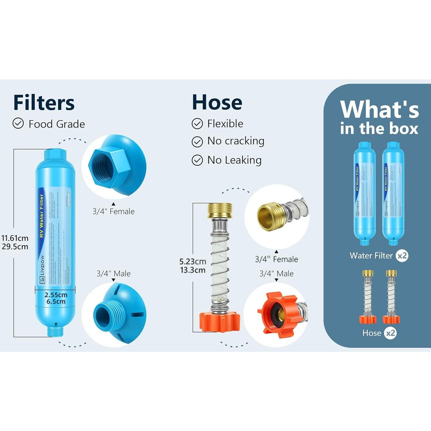 Kit de Filtro de Agua Livpow para RV 2 Piezas con Manguera