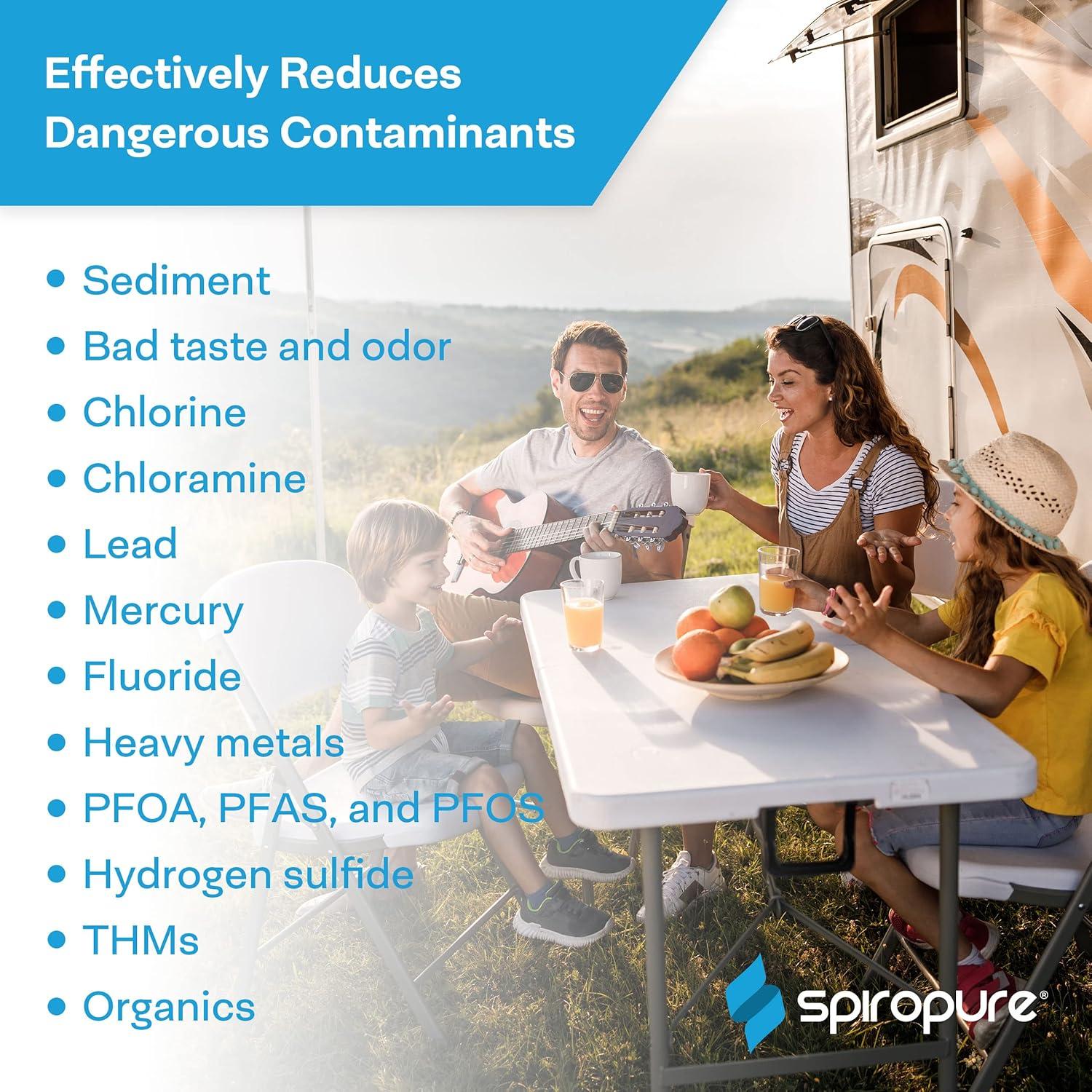 Multi-Stage RV Marine Inline Water Filter with Flexible Hose Protector - Sediment Carbon Hard Water Chlorine Chloramine Lead Mercury Heavy Metals PFOA PFAS