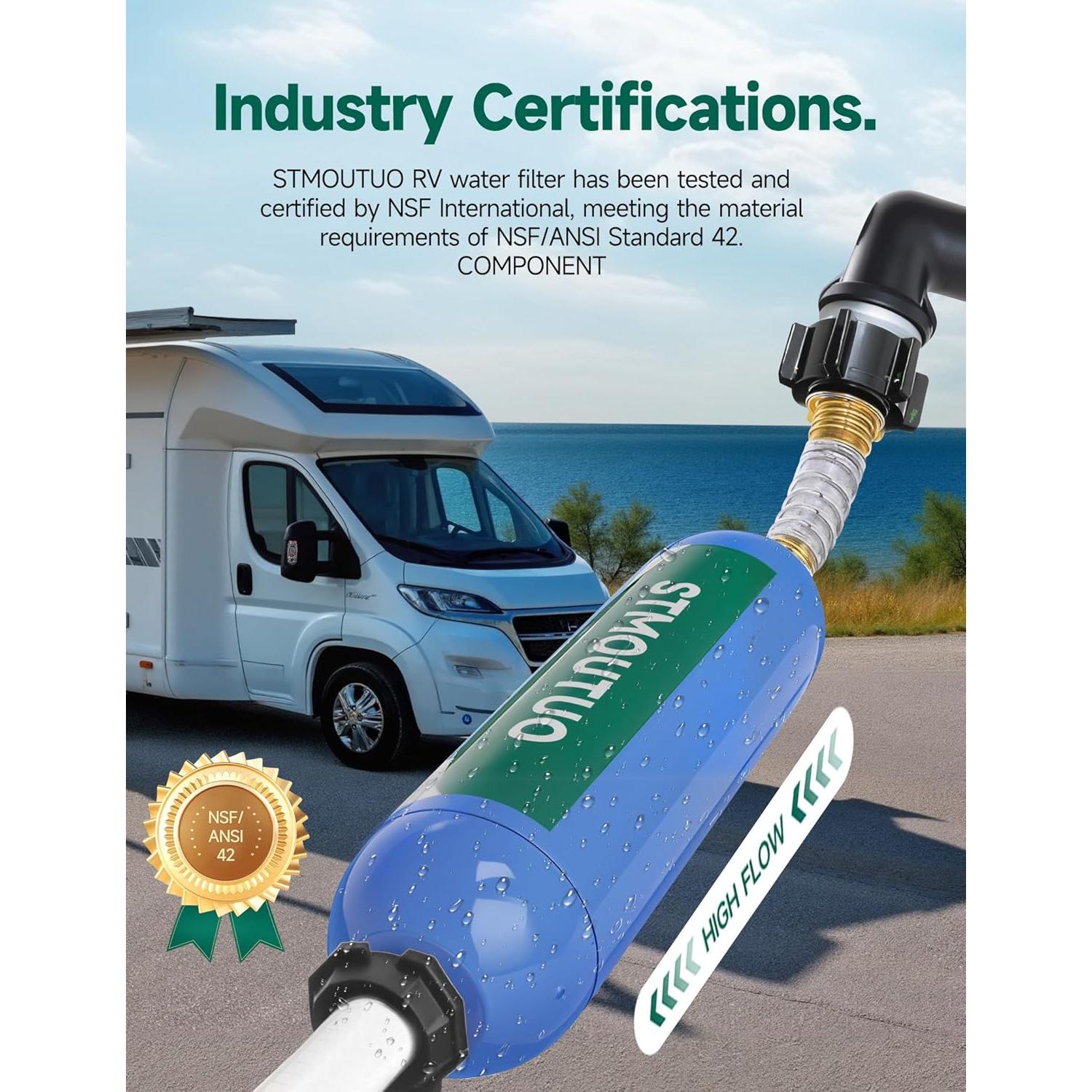 RV Water Filter with Flexible Hose Protector - Greatly Reduces Bad Taste, Chlorine, Odor, Rust & Sediment - Inline Water Hose Filter for RV Camper, Boat, Garden & Pool - 2 Pack