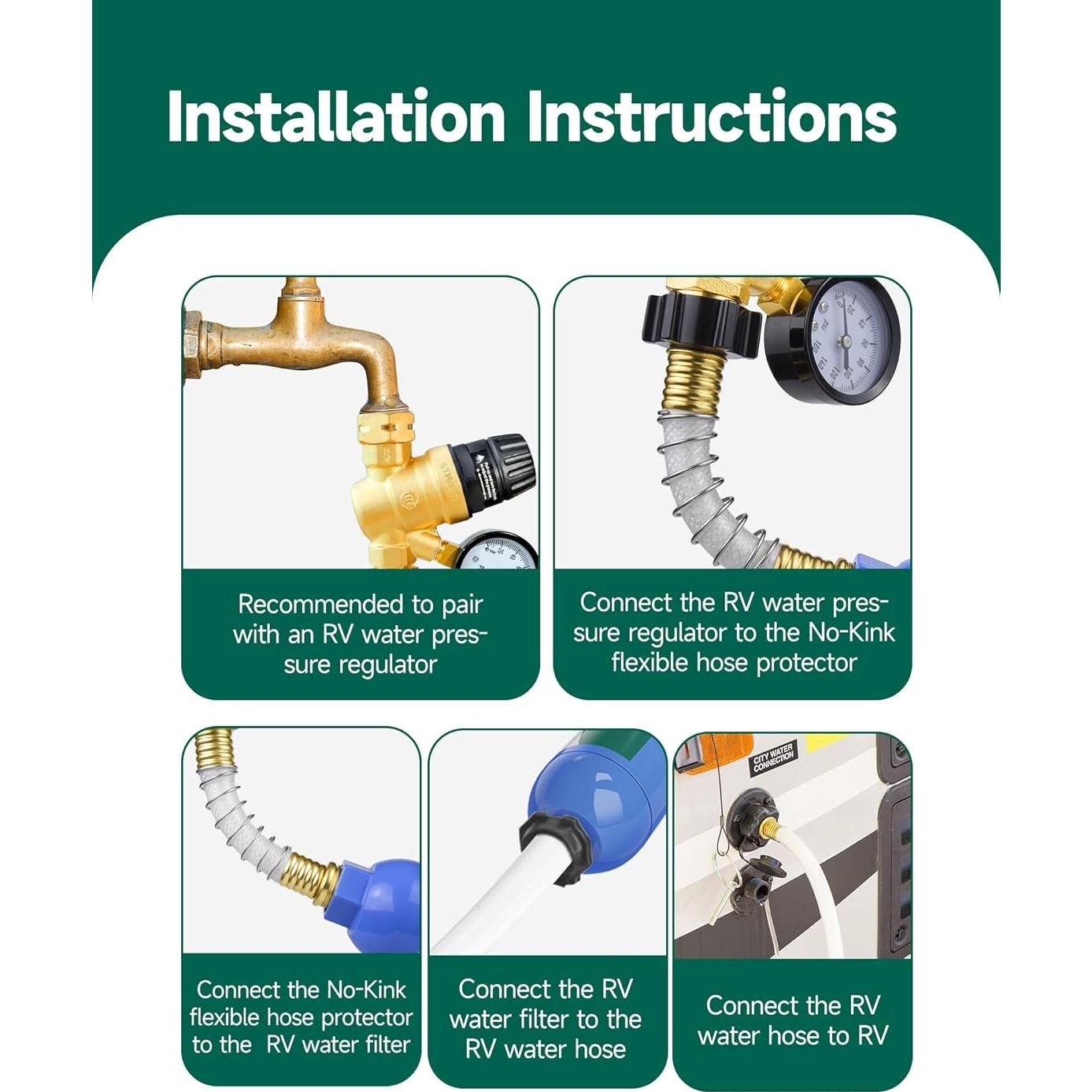 RV Water Filter with Flexible Hose Protector - Greatly Reduces Bad Taste, Chlorine, Odor, Rust & Sediment - Inline Water Hose Filter for RV Camper, Boat, Garden & Pool - 2 Pack