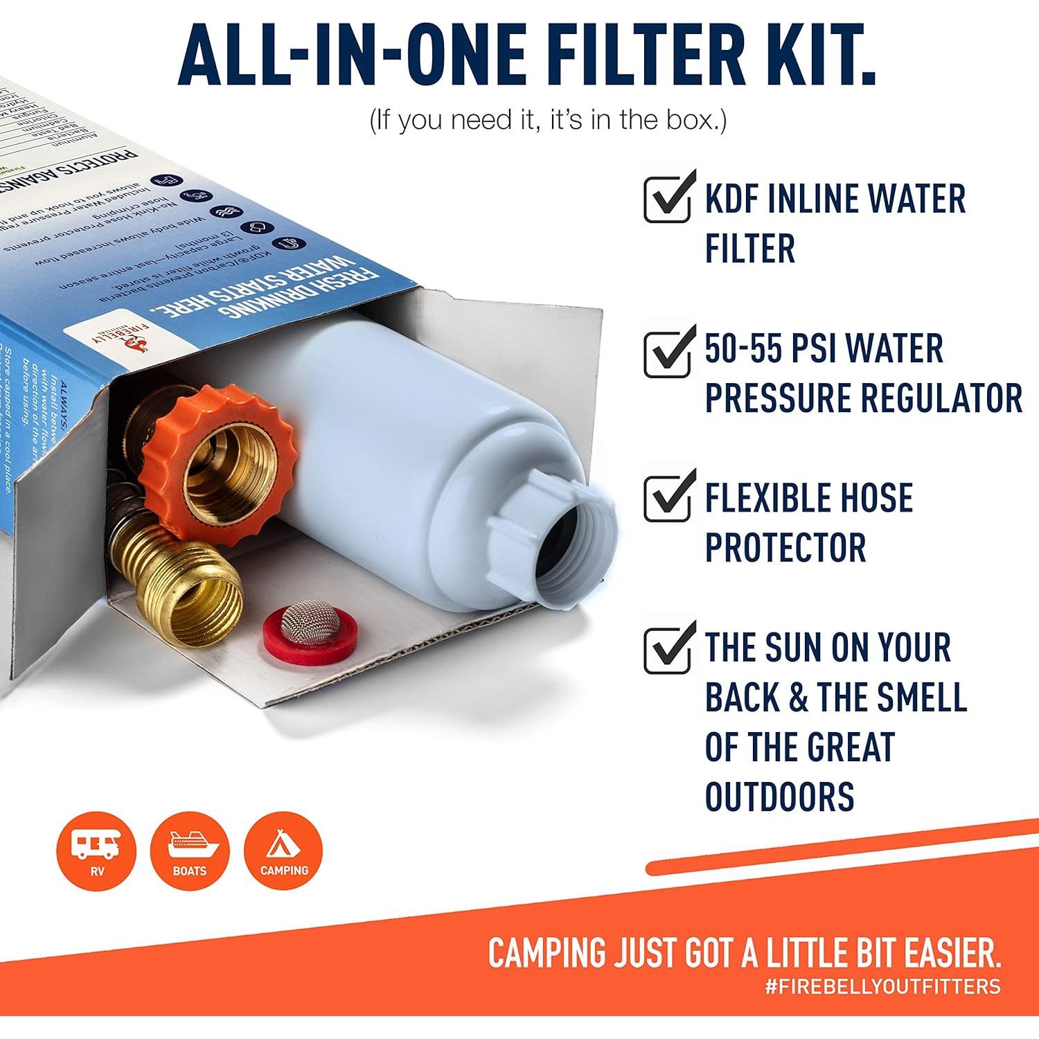 Kit de Filtro de Agua y Regulador Firebelly para RV - 1 Unidad
