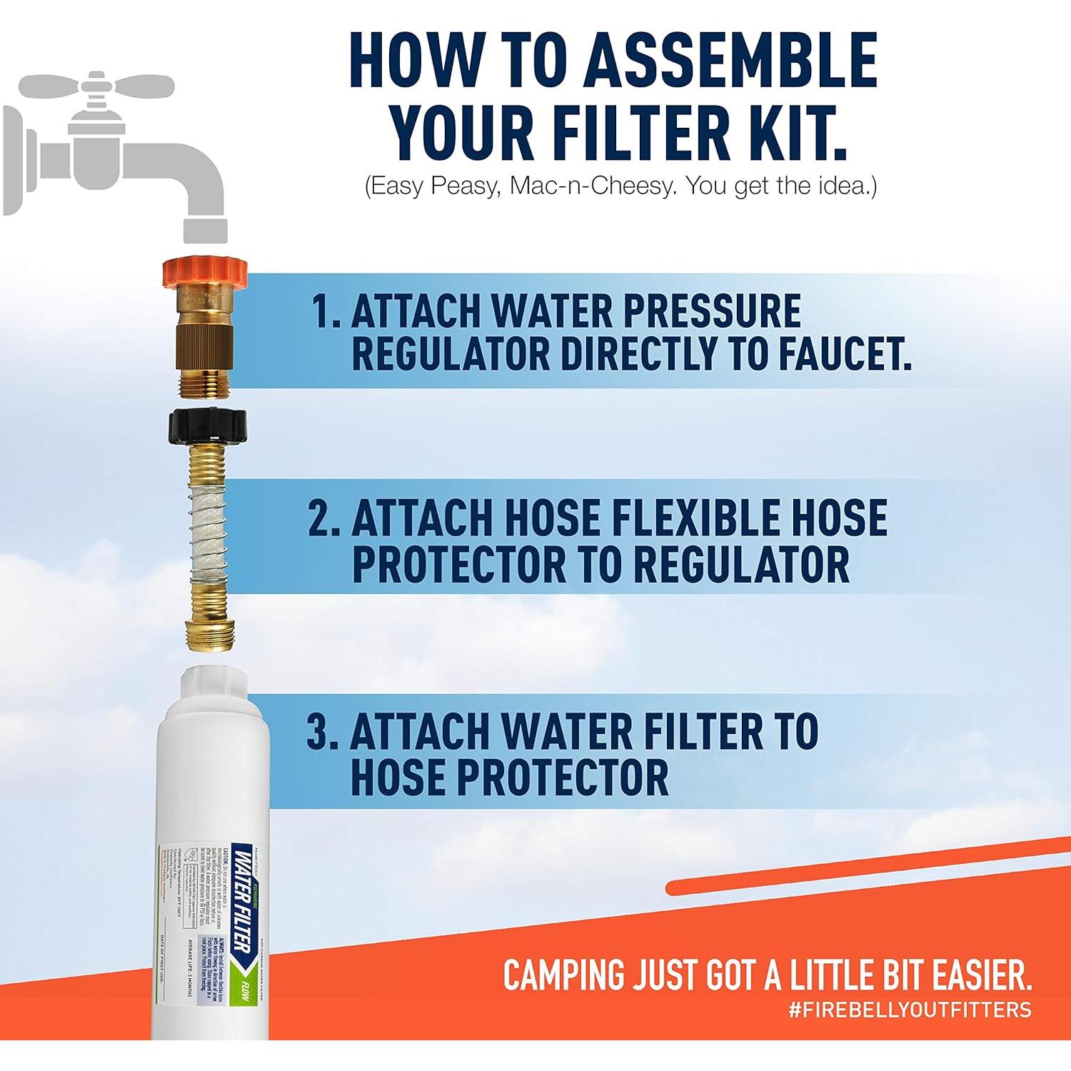 Kit de Filtro de Agua y Regulador Firebelly para RV - 1 Unidad