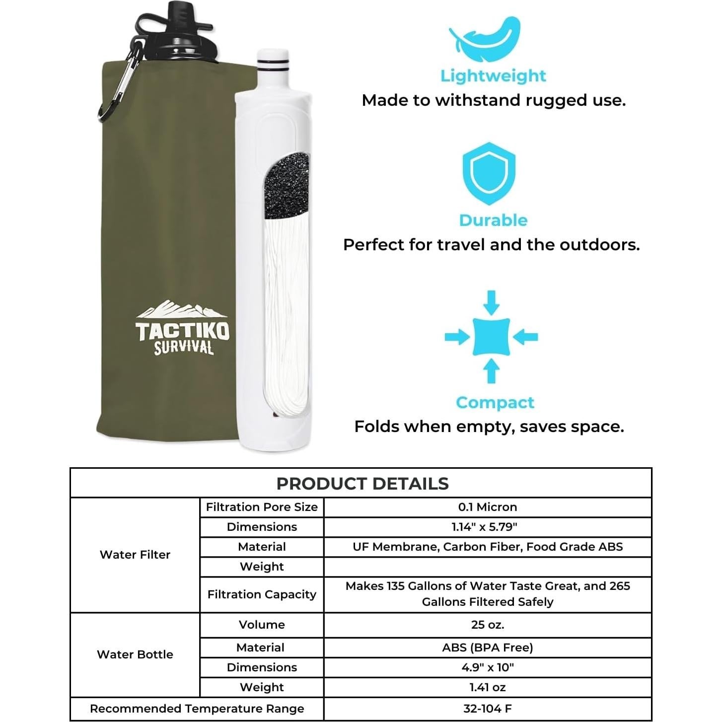 Botella Filtrante Tactiko 740ml - Filtro de Carbón Activado