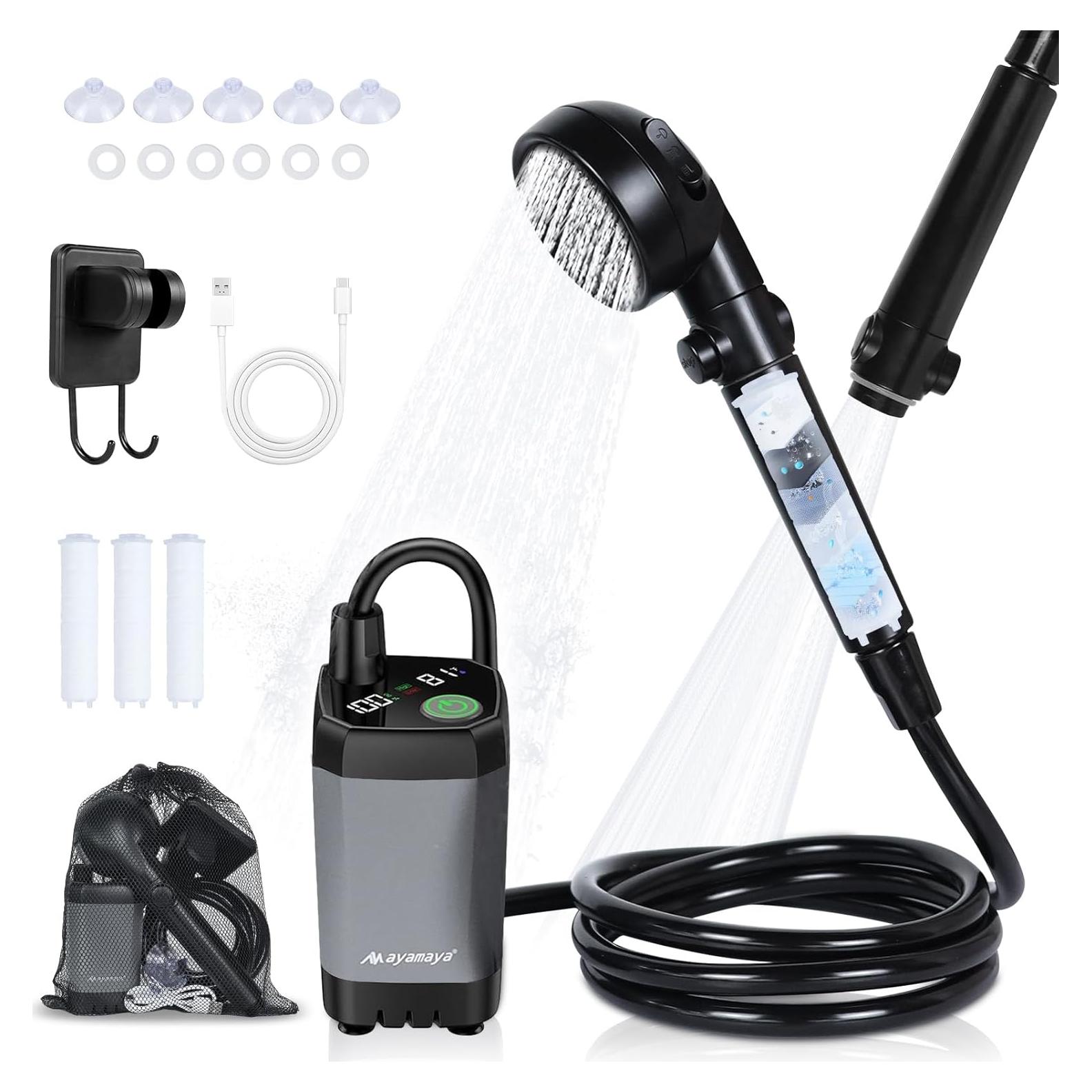 Ducha Portátil de Camping Ayamaya 6000mAh con Cabezal Filtrado