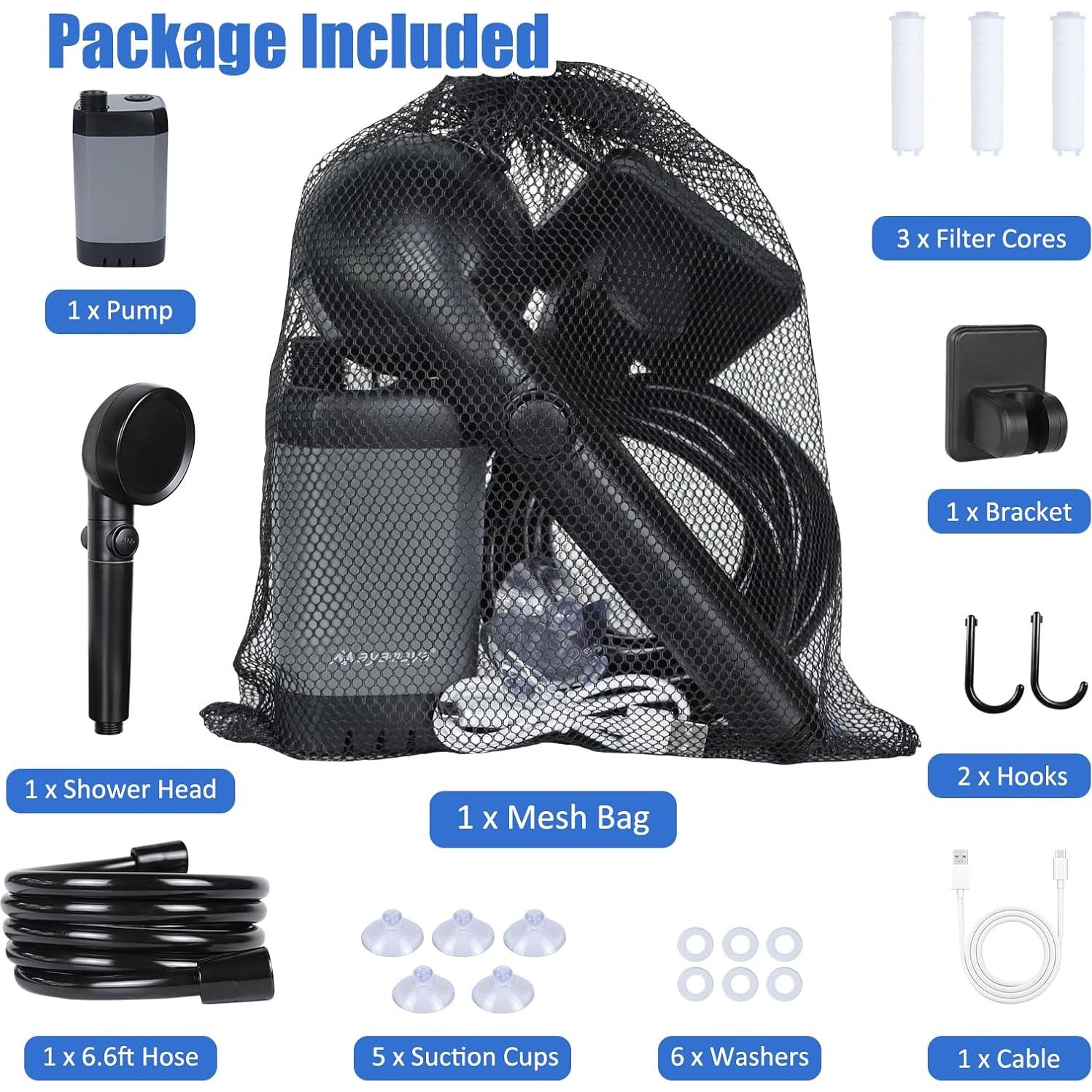 Ducha Portátil de Camping Ayamaya 6000mAh con Cabezal Filtrado