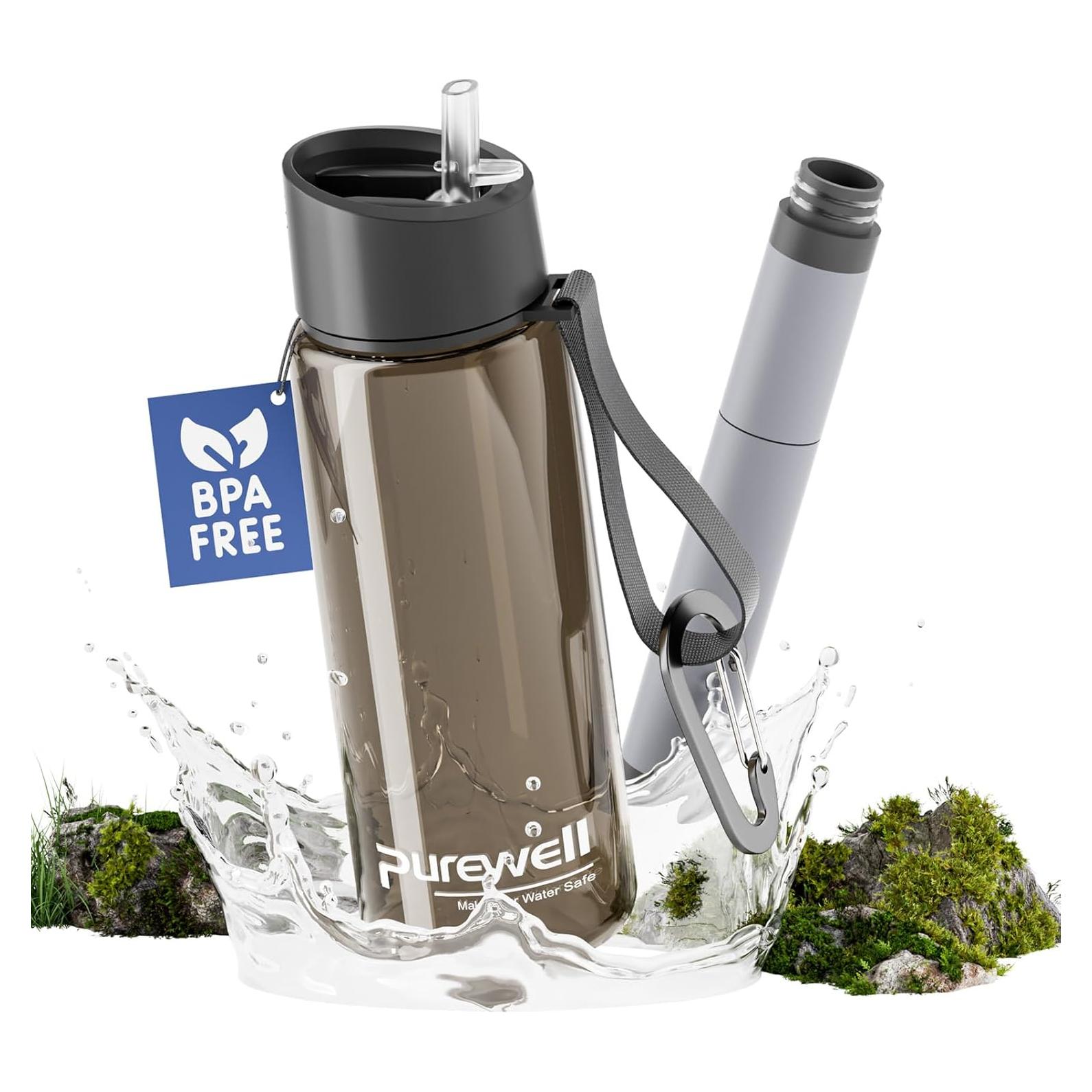 Botella de Agua Filtrada Purewell 1500L Libre de BPA Negra