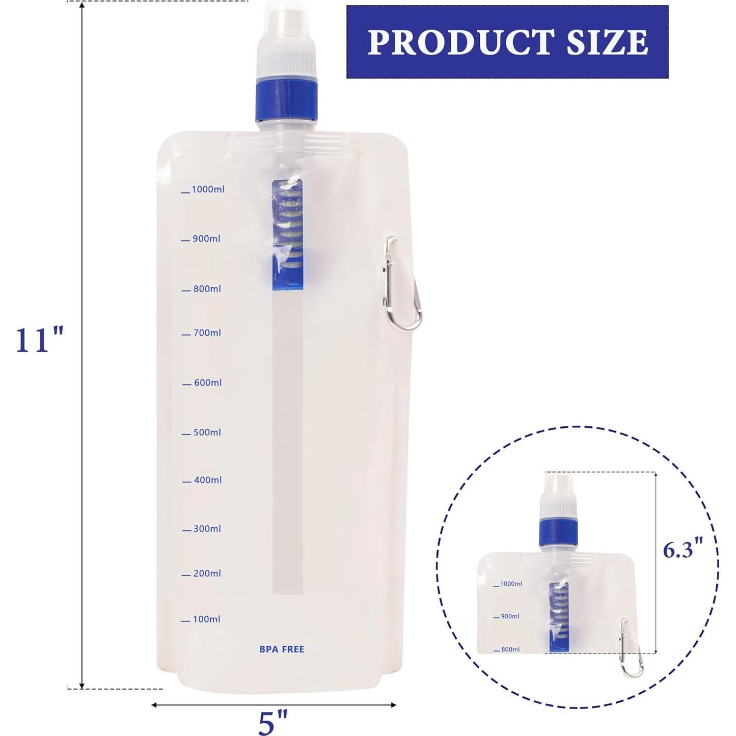 Filtro de Agua Plegable 1L SISKEYCOOC para Camping y Senderismo