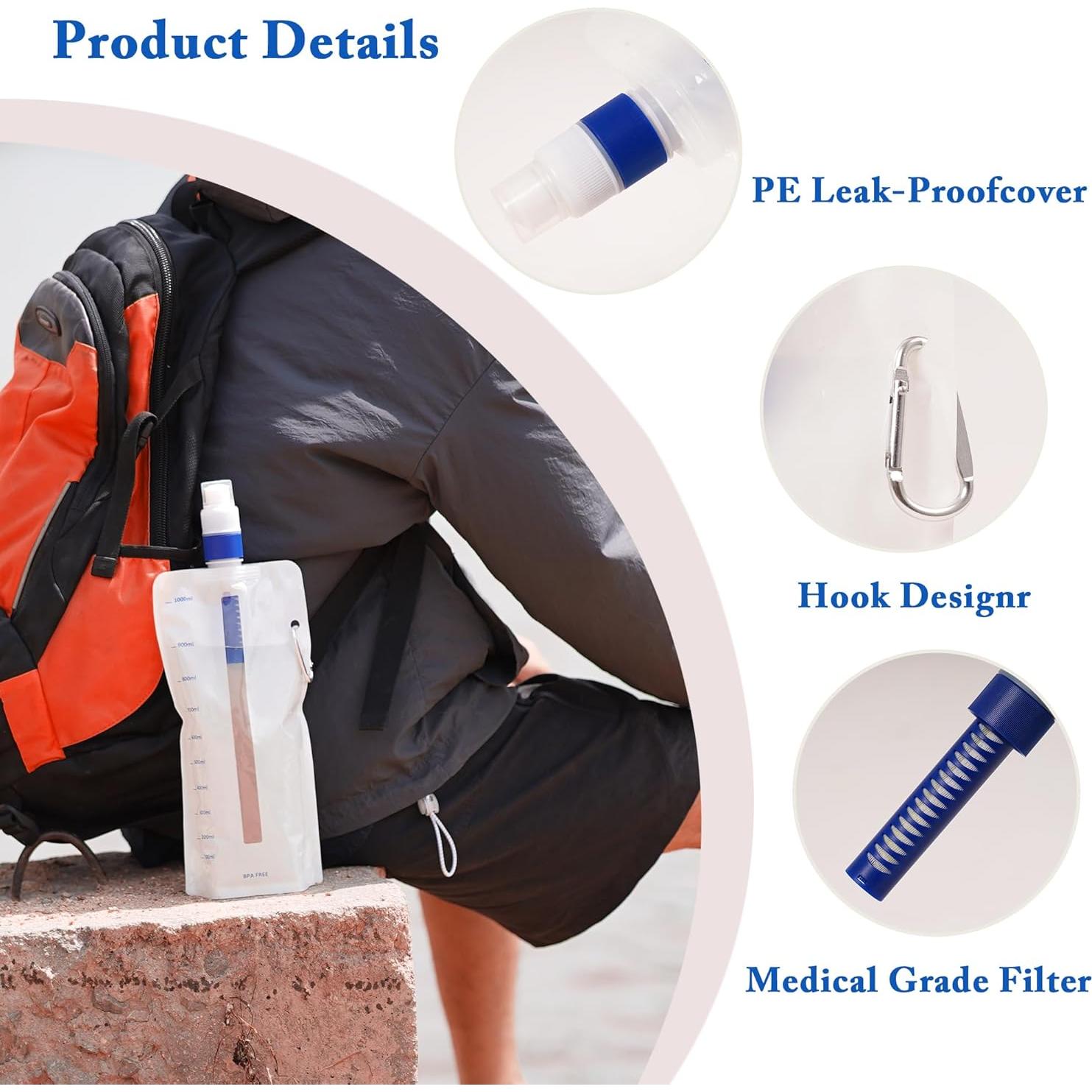 Filtro de Agua Plegable 1L SISKEYCOOC para Camping y Senderismo