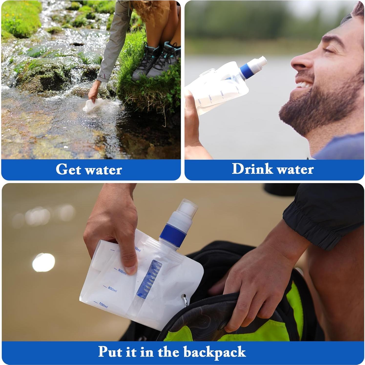 Filtro de Agua Plegable 1L SISKEYCOOC para Camping y Senderismo