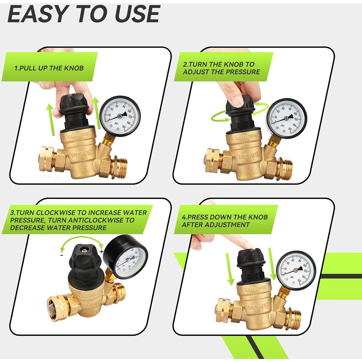 Regulador de Presión de Agua RVMATE Ajustable para RV