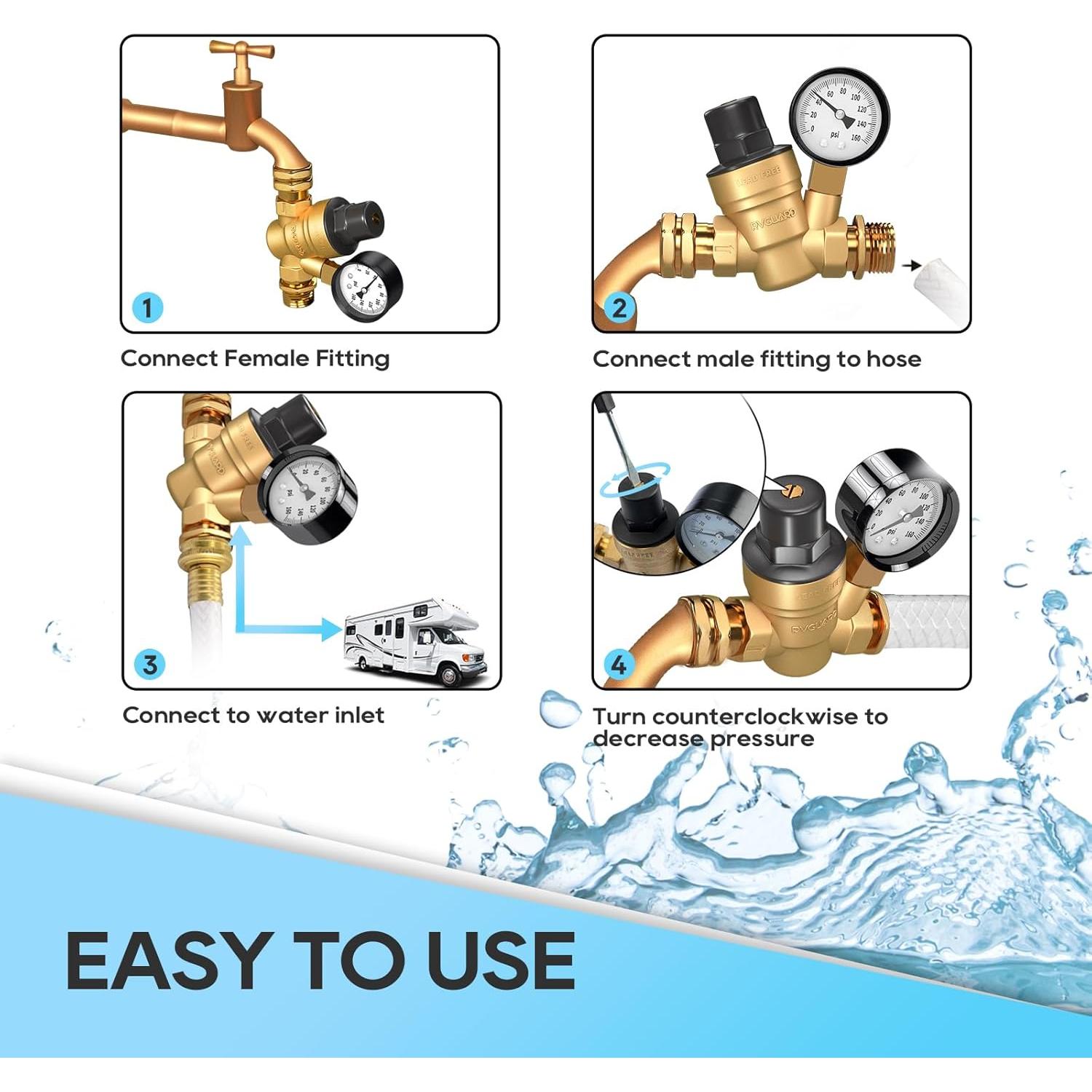 Regulador de Presión de Agua RVGUARD Ajustable 0.65 kg