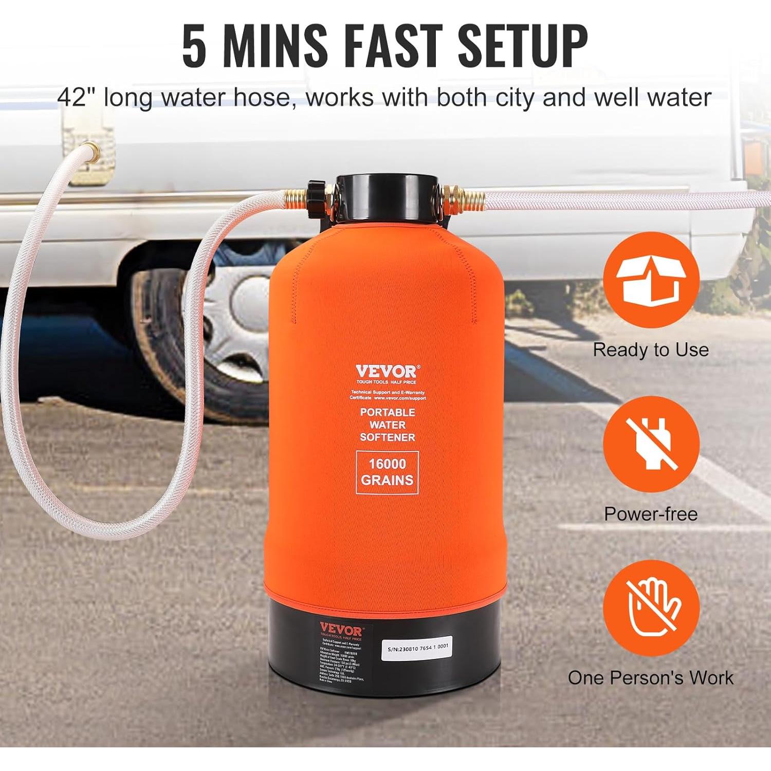 Suavizador de Agua VEVOR 16,000 Granos Portátil para RV
