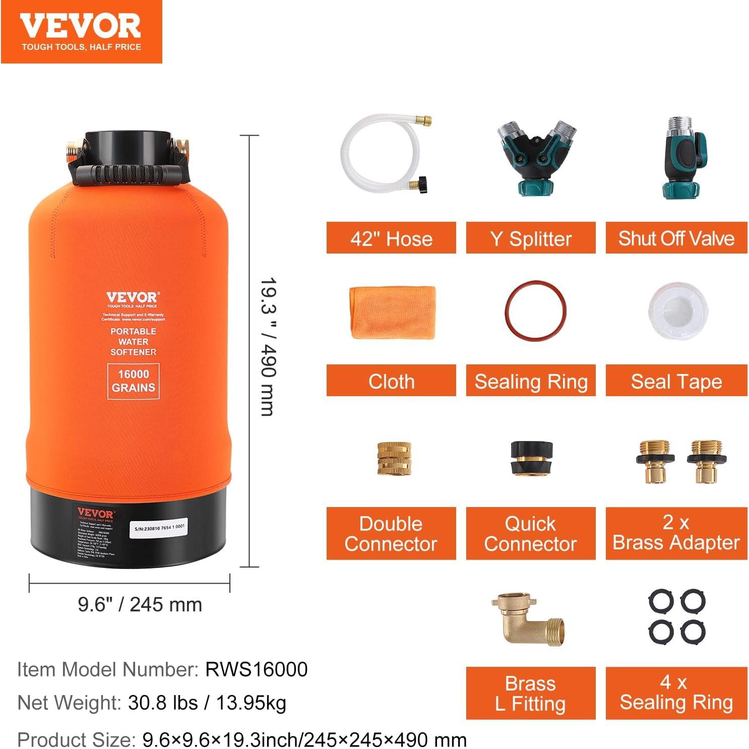 Suavizador de Agua VEVOR 16,000 Granos Portátil para RV