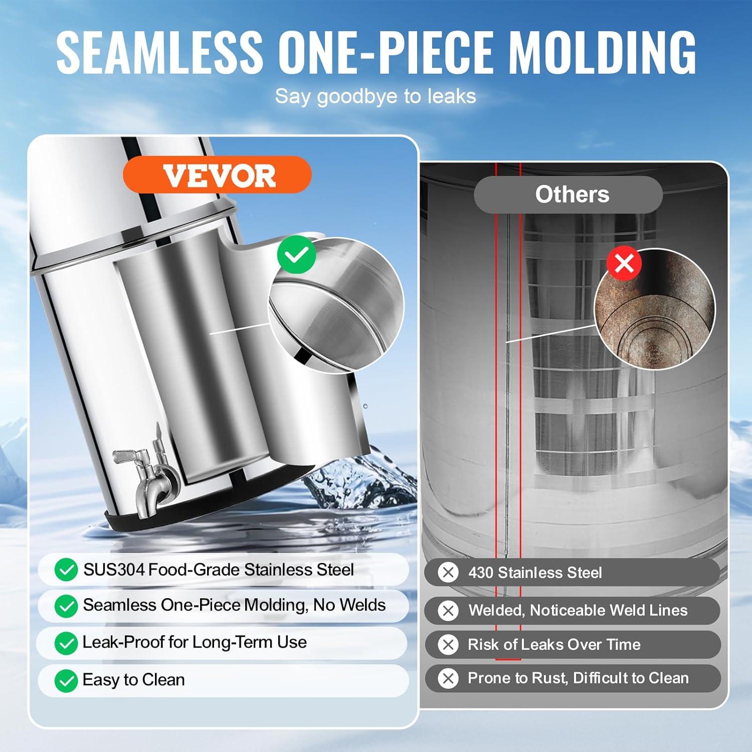 Filtro de Agua por Gravedad VEVOR 8.5L Acero Inoxidable