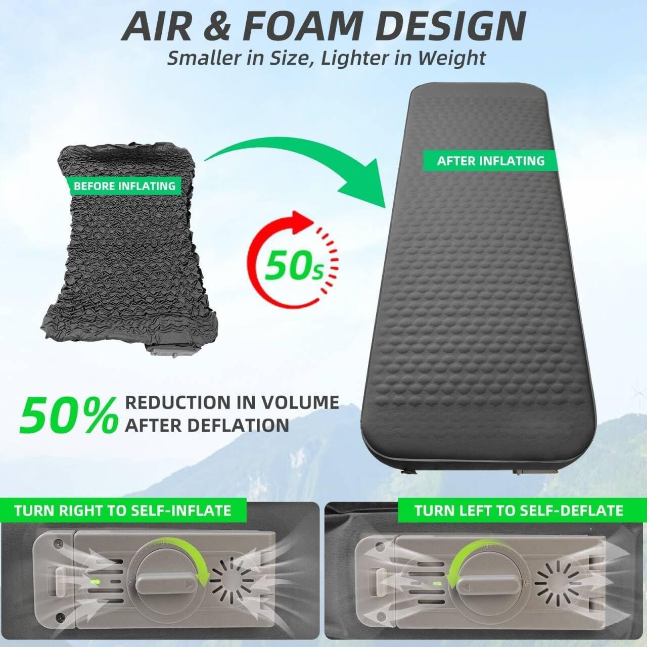 Colchoneta de Camping Autoinflable TPYOCQU 203x76 cm 4" Espuma