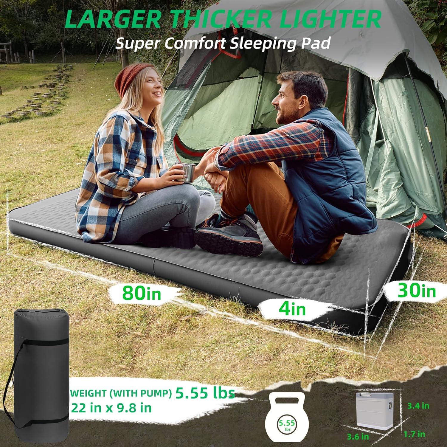 Colchoneta de Camping Autoinflable TPYOCQU 203x76 cm 4" Espuma