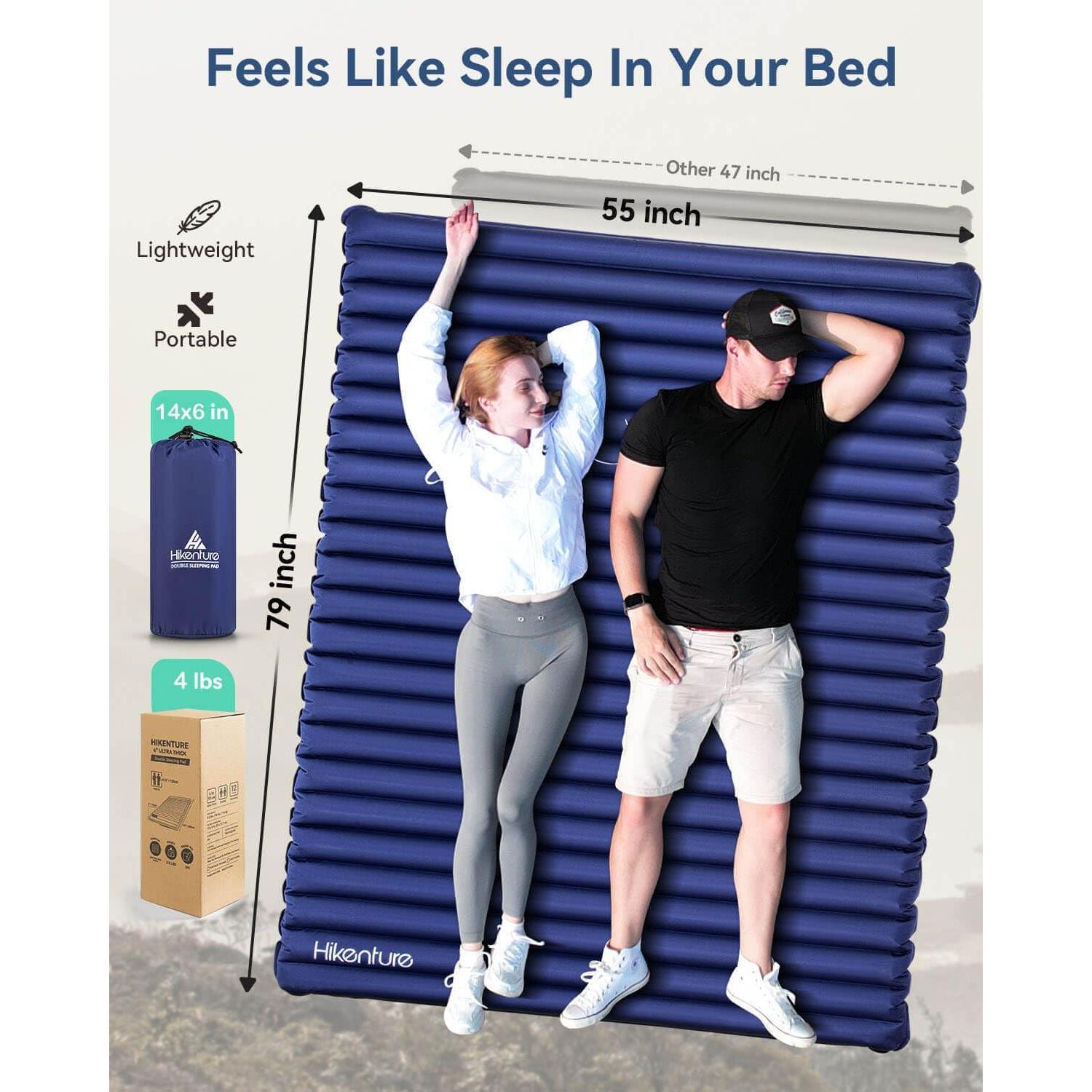 Colchón Inflable Doble Hikenture XL 200x140cm 4" para Camping