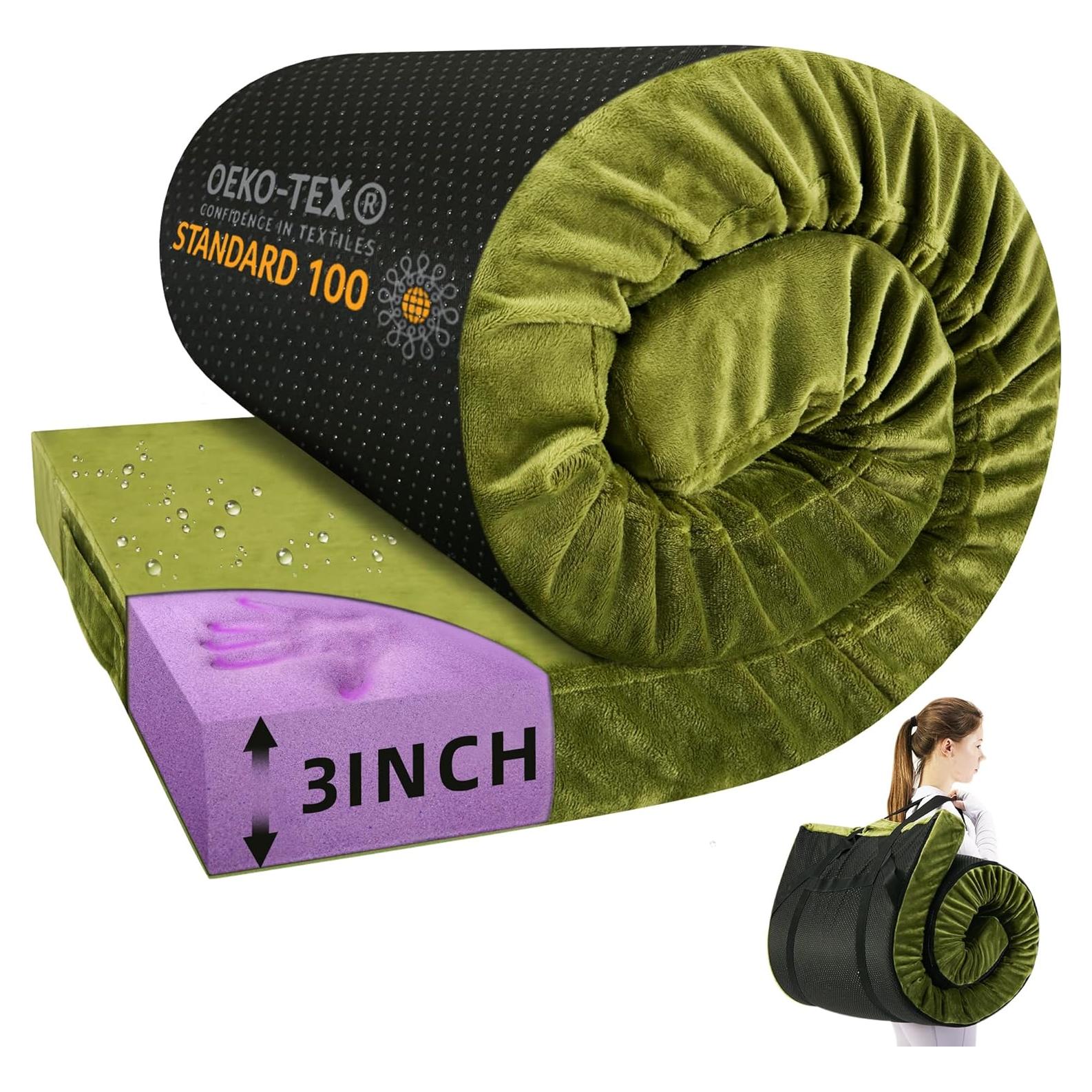 Colchón de Camping BDEUS 3" Espuma Viscoelástica Impermeable