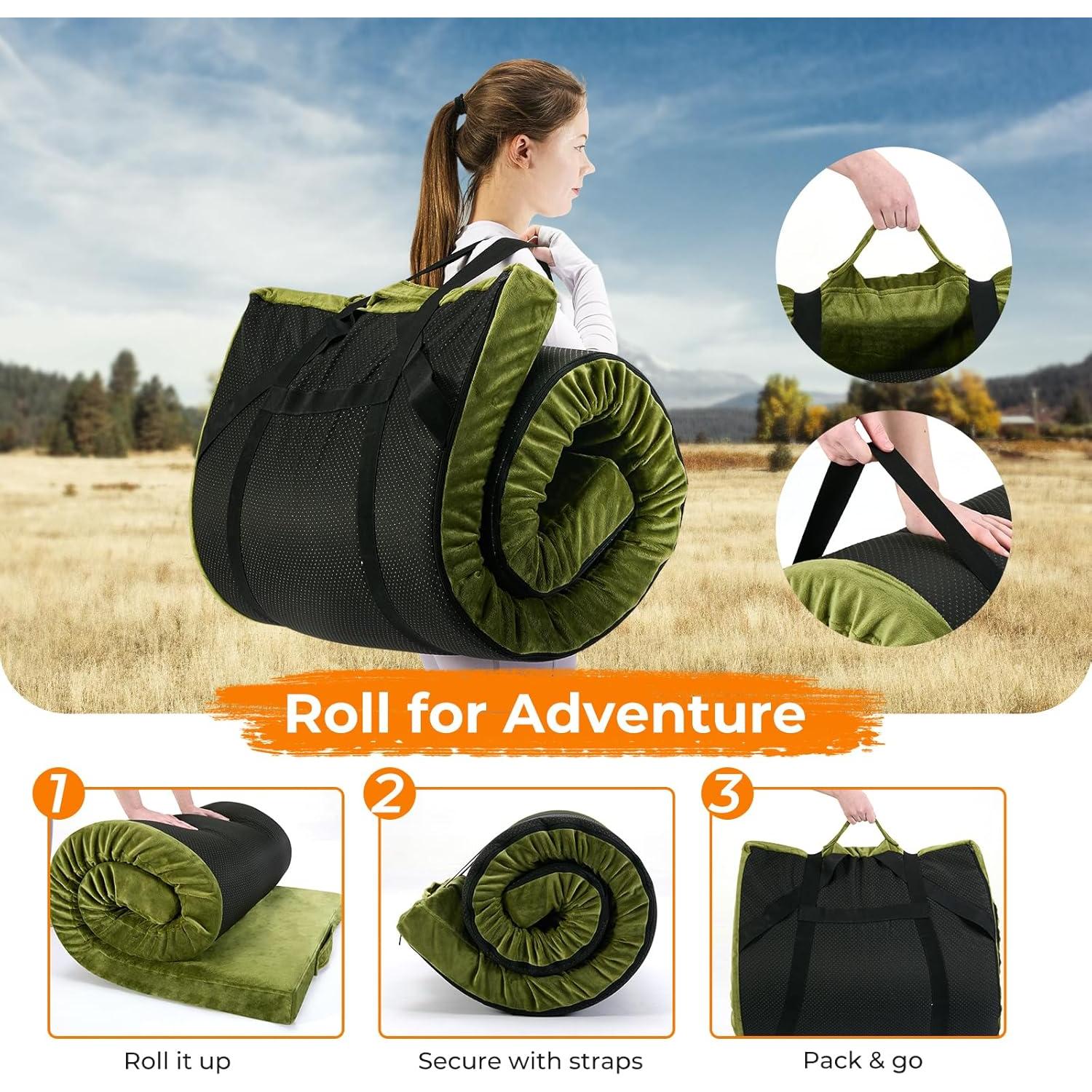 Colchón de Camping BDEUS 3" Espuma Viscoelástica Impermeable