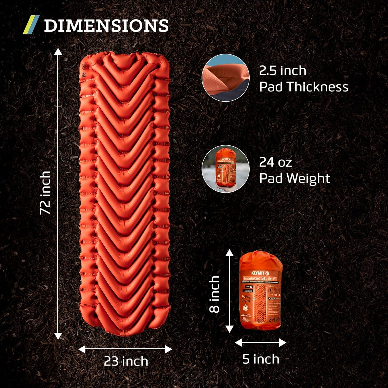 Almohadilla Inflable Klymit Static V Aislada 182.88x58.42cm Naranja