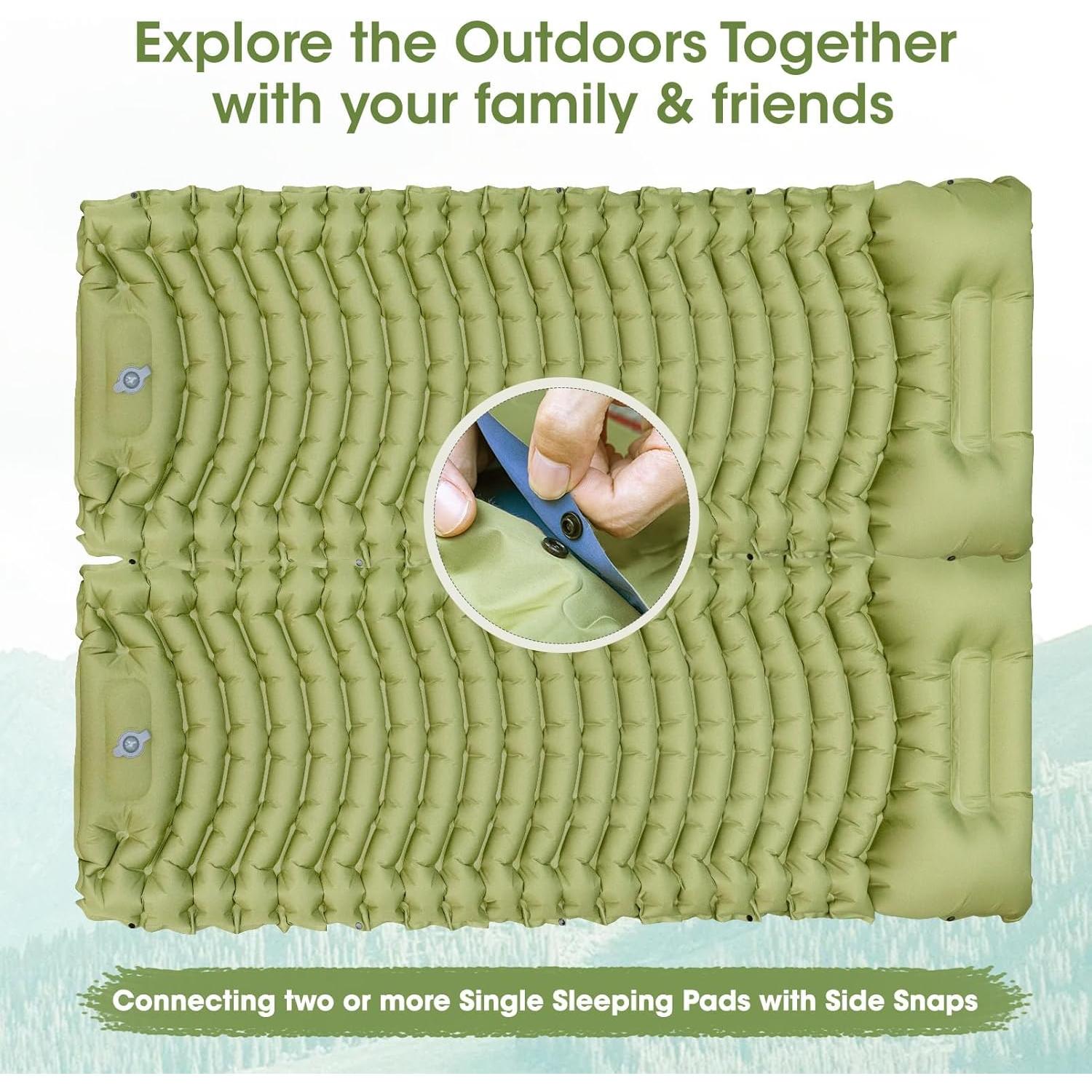 Sleeping Pad for Camping, Self Inflating Sleeping Pad Extra Thick Sleeping Mat with Pillow Built-in Foot Pump, Ultralight Inflatable Sleeping Pads Connectable Air Mattress for Backpacking