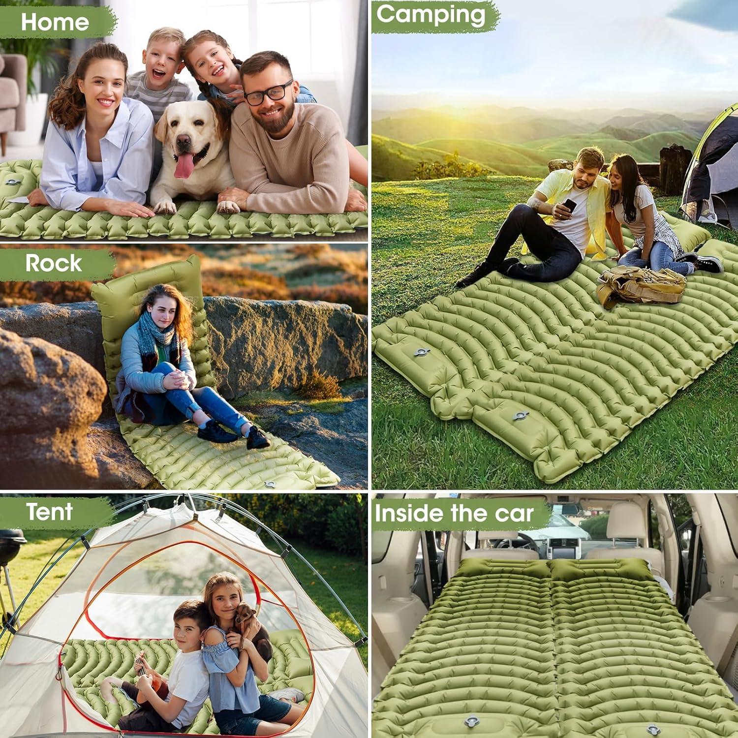 Sleeping Pad for Camping, Self Inflating Sleeping Pad Extra Thick Sleeping Mat with Pillow Built-in Foot Pump, Ultralight Inflatable Sleeping Pads Connectable Air Mattress for Backpacking