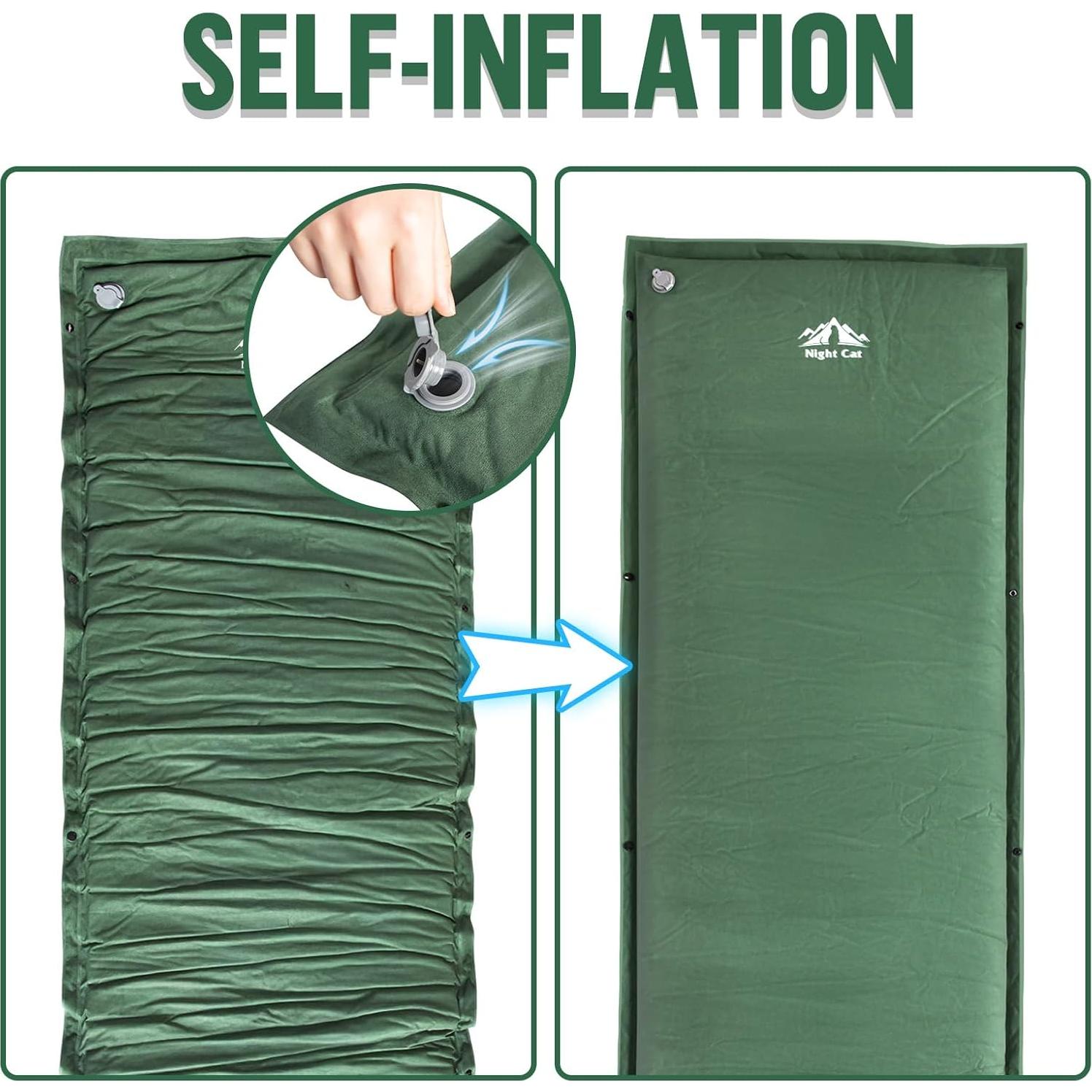 Night Cat Self-Inflating Sleeping Pad: Camping Mattress Single Memory Foam for Hiking - Comfortable Camping Mat Air for Outdoor