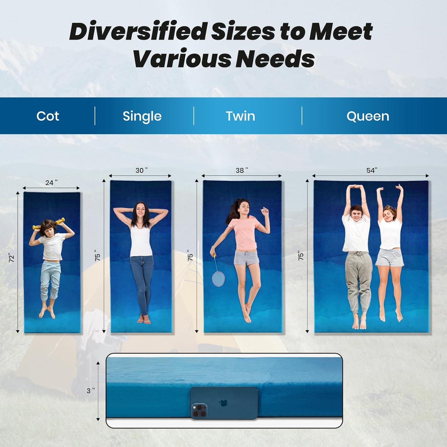 Colchoneta de Camping BUPPLEE Viscoelástica 182.88x60.96cm Azul