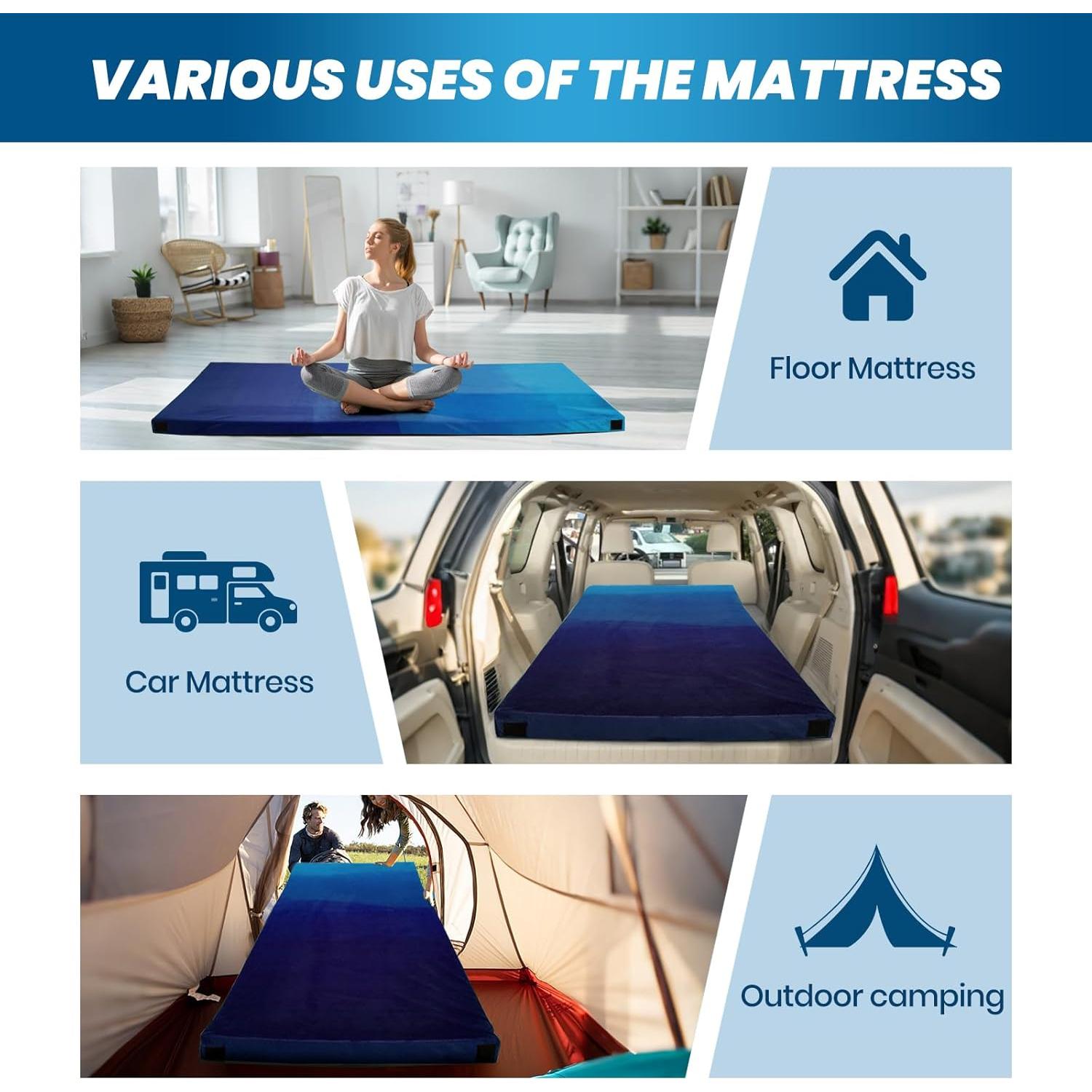 Colchoneta de Camping BUPPLEE Viscoelástica 182.88x60.96cm Azul